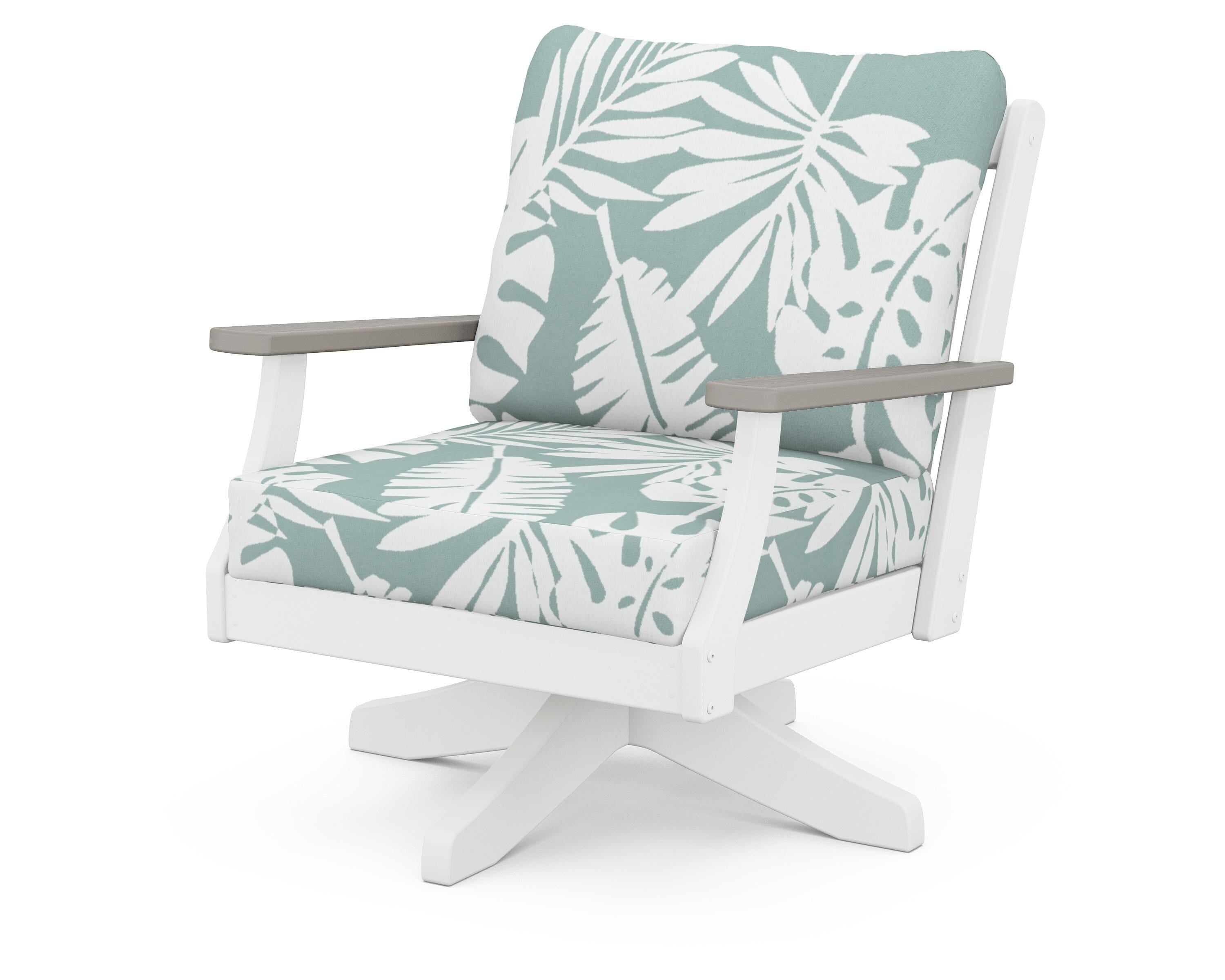 POLYWOOD® Braxton Deep Seating Swivel Chair in White / Driftwood / Leaf Glacier Spa
