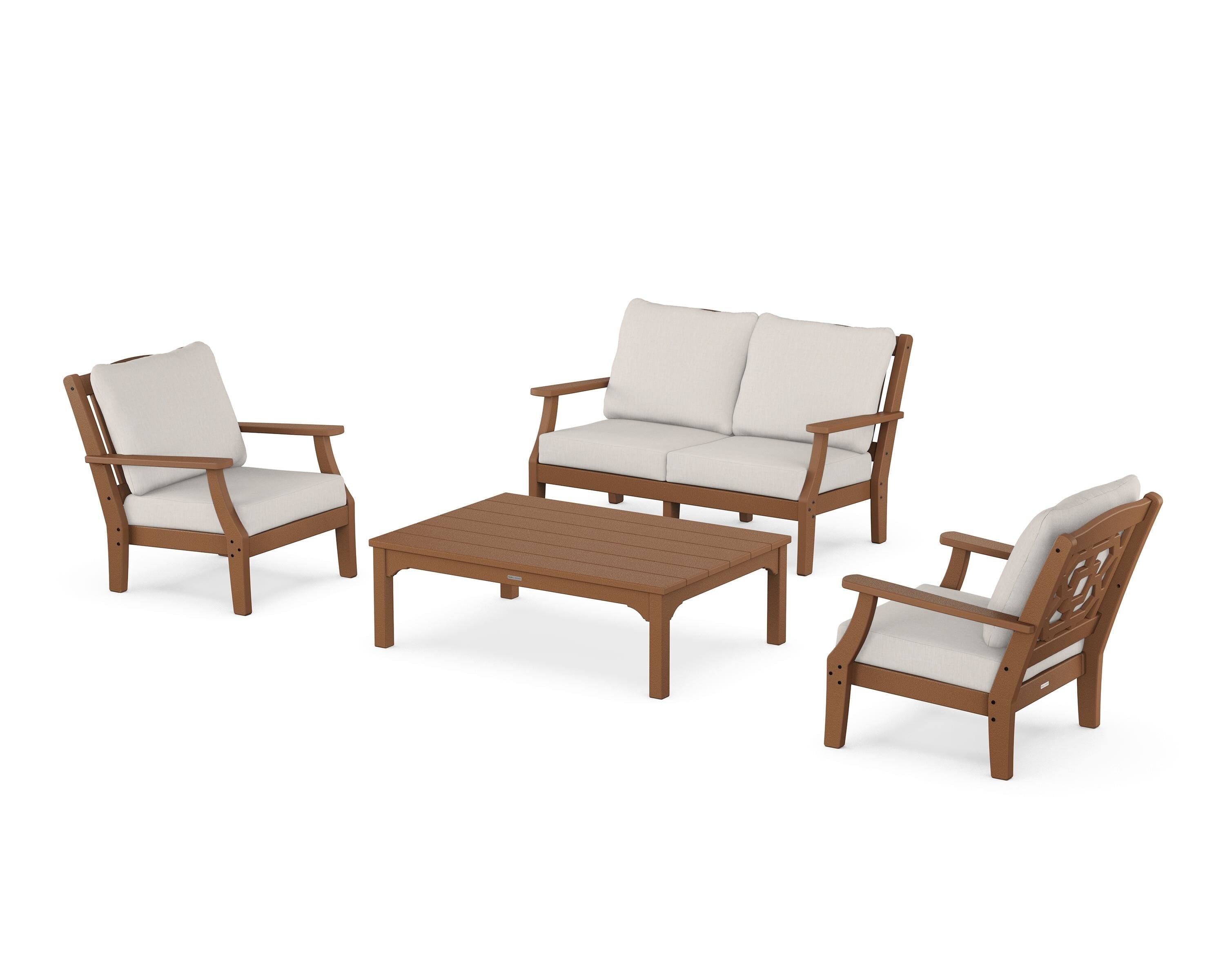 Martha Stewart by POLYWOOD® Chinoiserie 4-Piece Deep Seating Set with Loveseat in Teak / Cast Ash