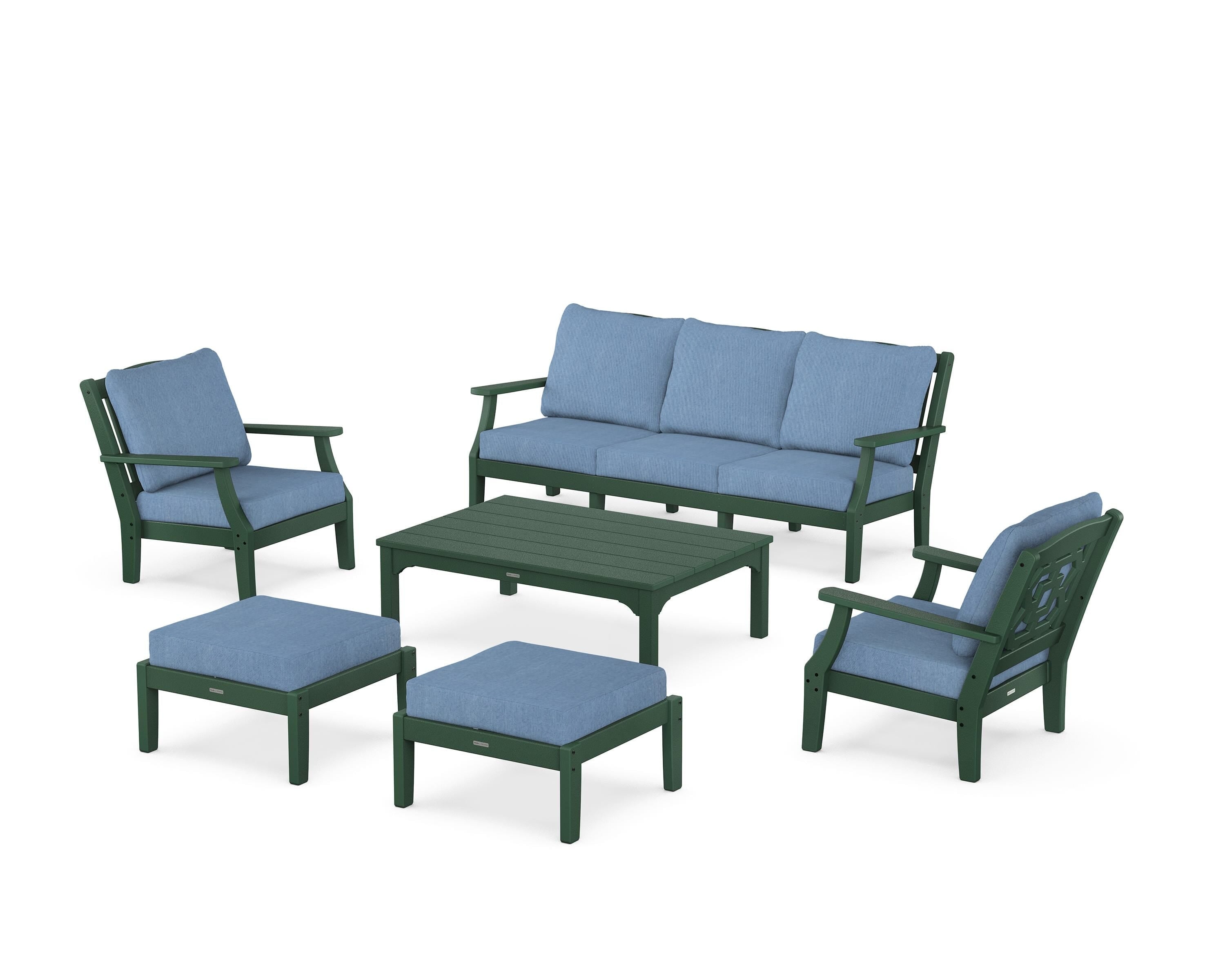 Martha Stewart by POLYWOOD® Chinoiserie 6-Piece Lounge Sofa Set in Green / Sky Blue