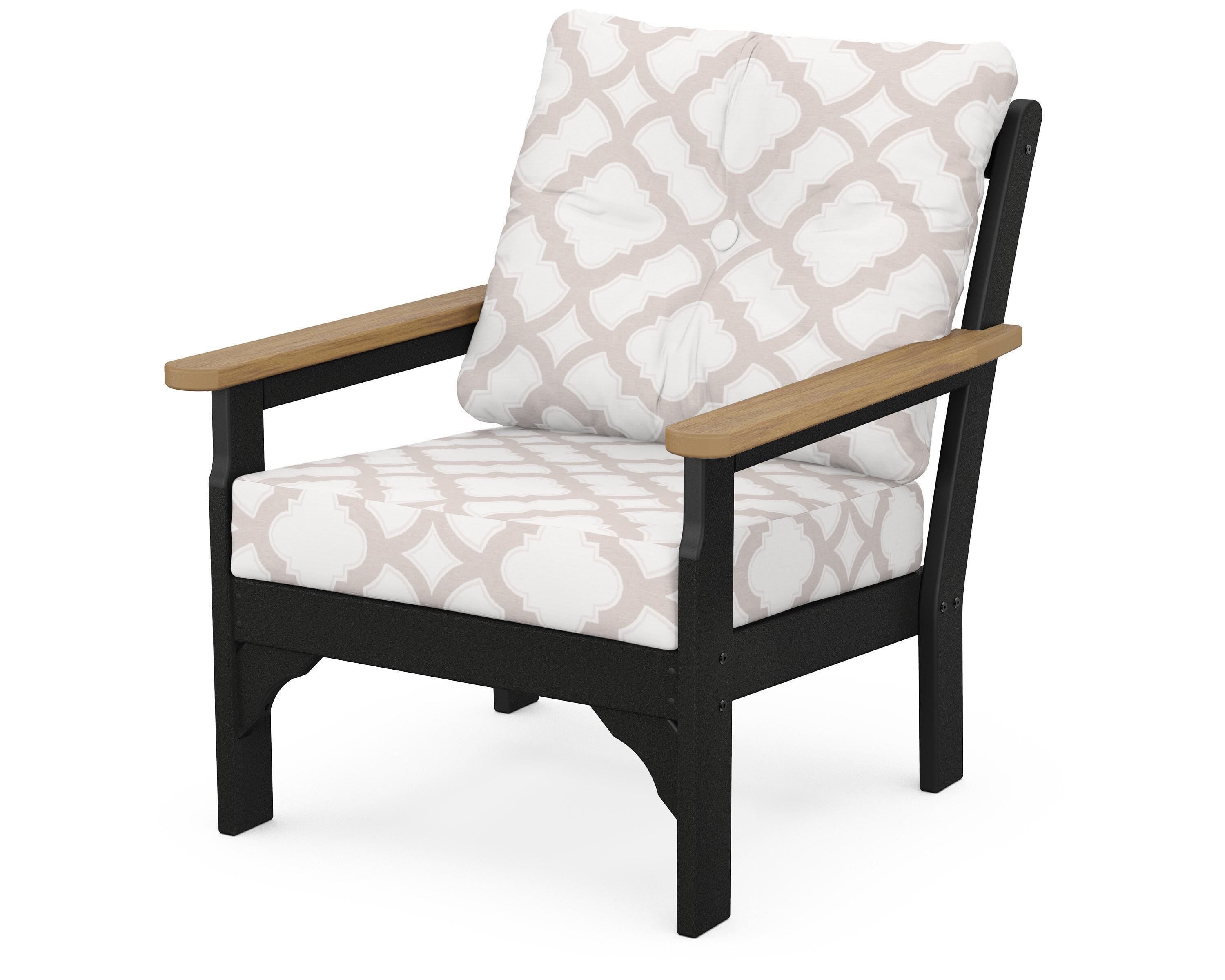POLYWOOD® Vineyard Deep Seating Chair in Black / Natural / Trellis Dune Burlap
