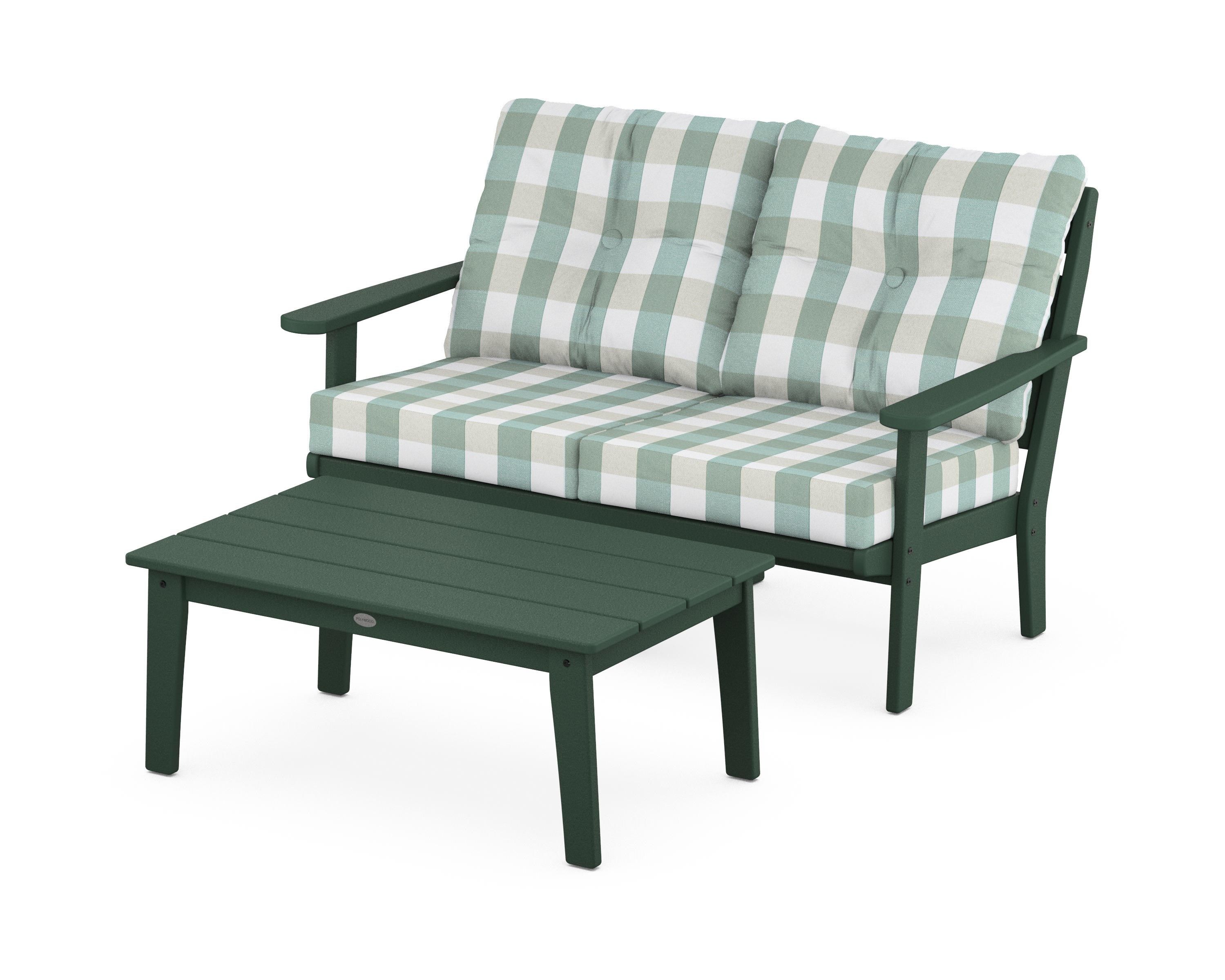 POLYWOOD® Lakeside 2-Piece Lounge Loveseat Set in Green / Buffalo Plaid Glacier Spa