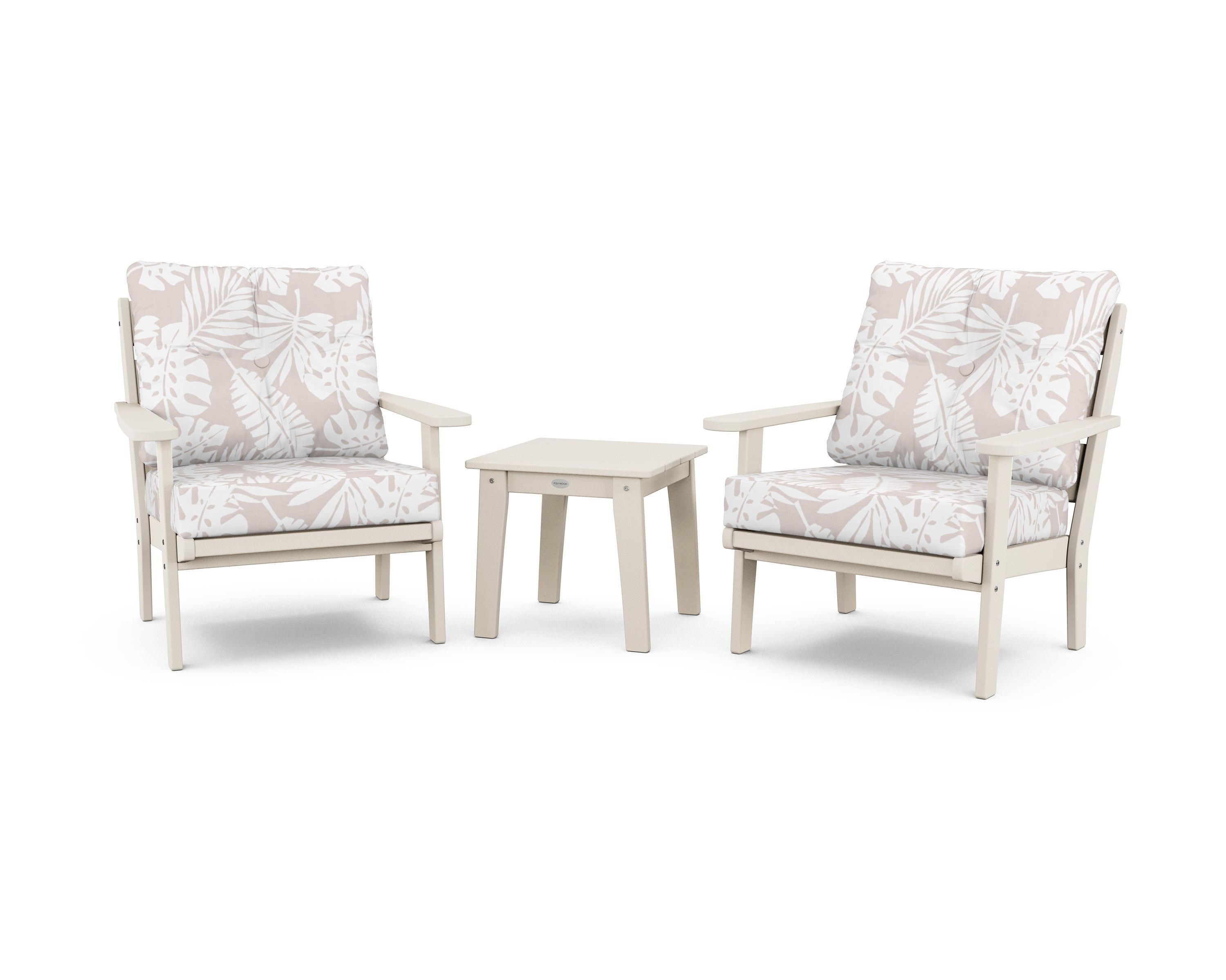 POLYWOOD® Lakeside 3-Piece Deep Seating Chair Set in Sand / Leaf Dune Burlap