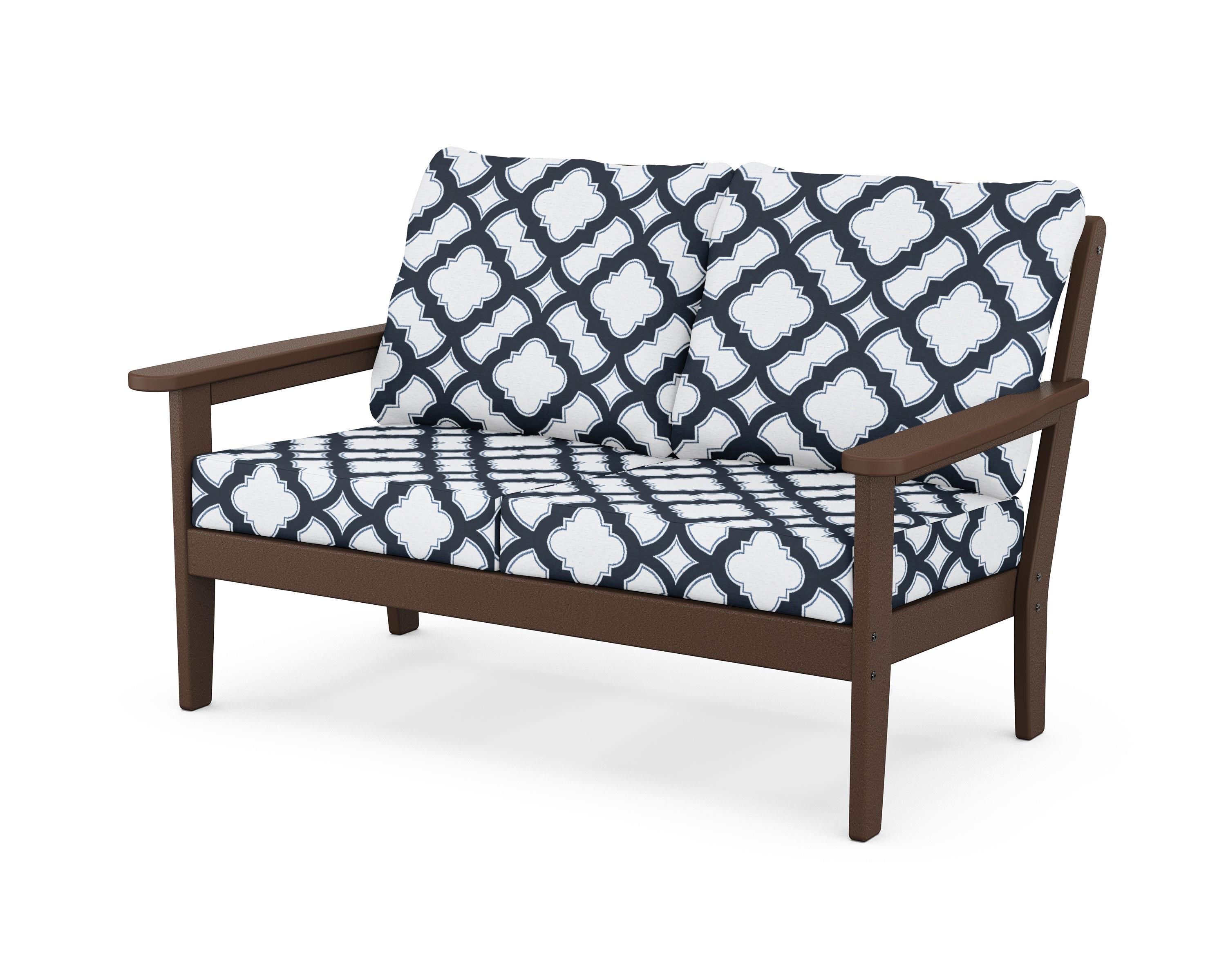 Country Living Cottage Deep Seating Loveseat in Mahogany / Trellis Marine Indigo