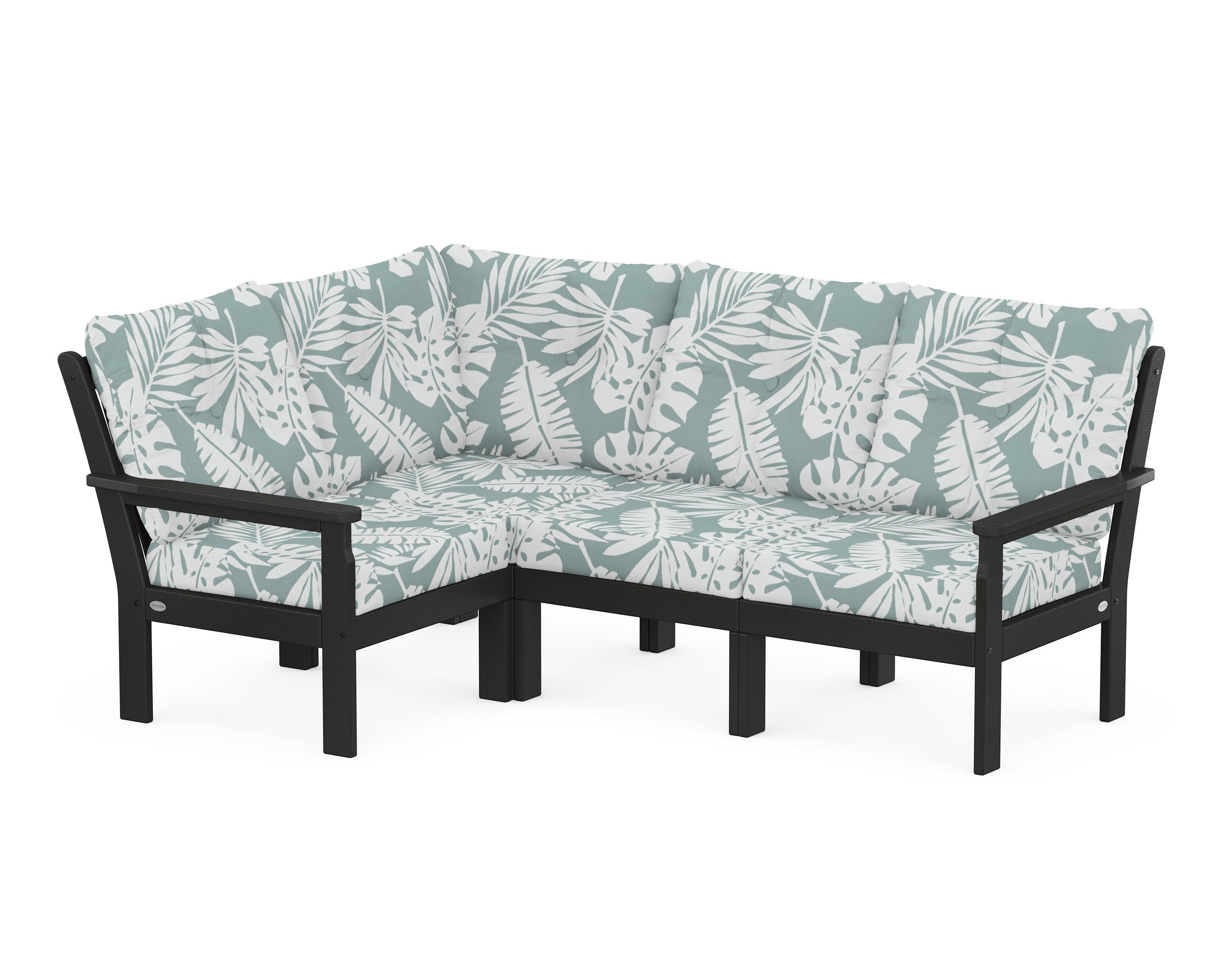POLYWOOD® Vineyard 4-Piece Sectional in Black / Leaf Glacier Spa