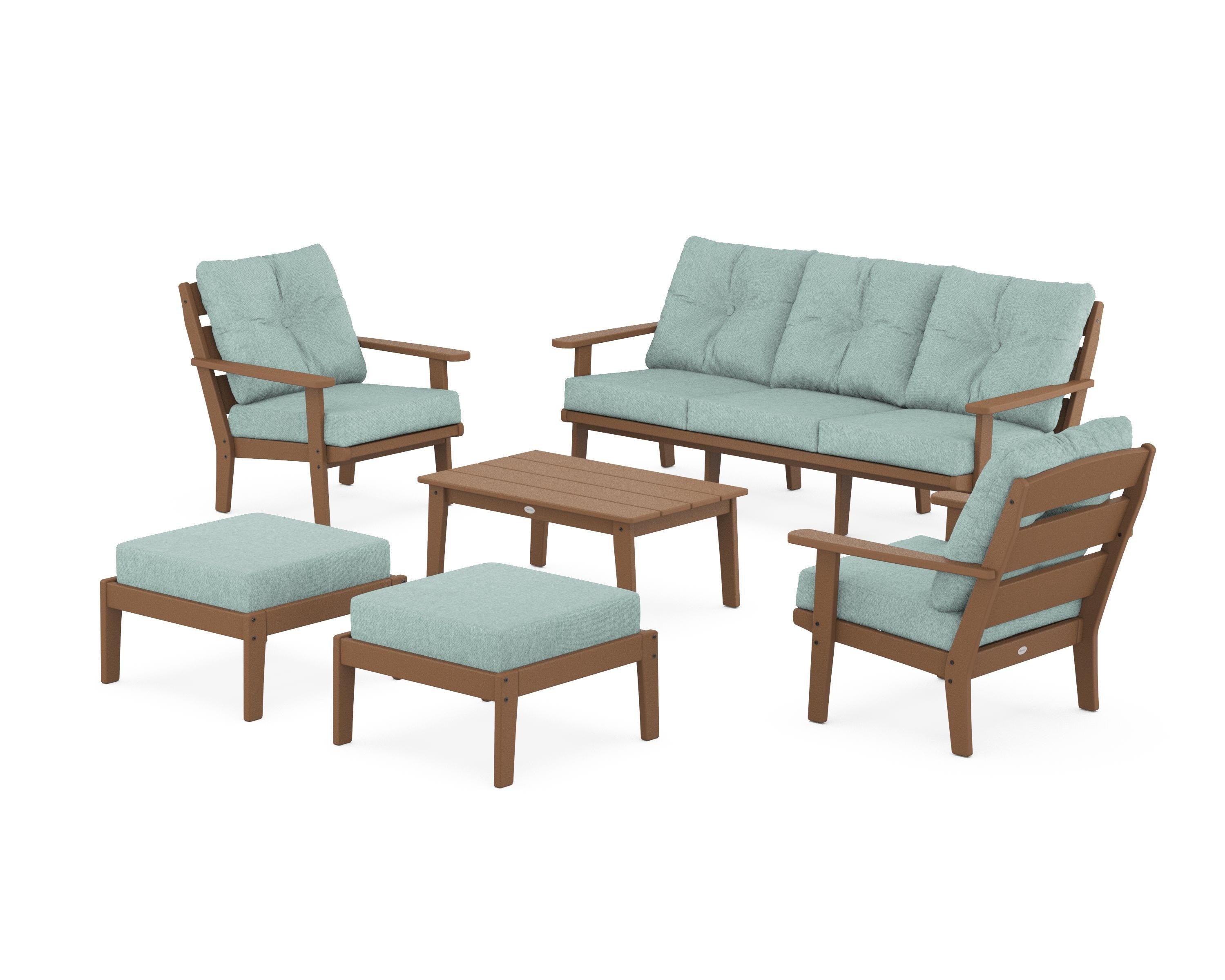 POLYWOOD® Lakeside 6-Piece Lounge Sofa Set in Teak / Glacier Spa