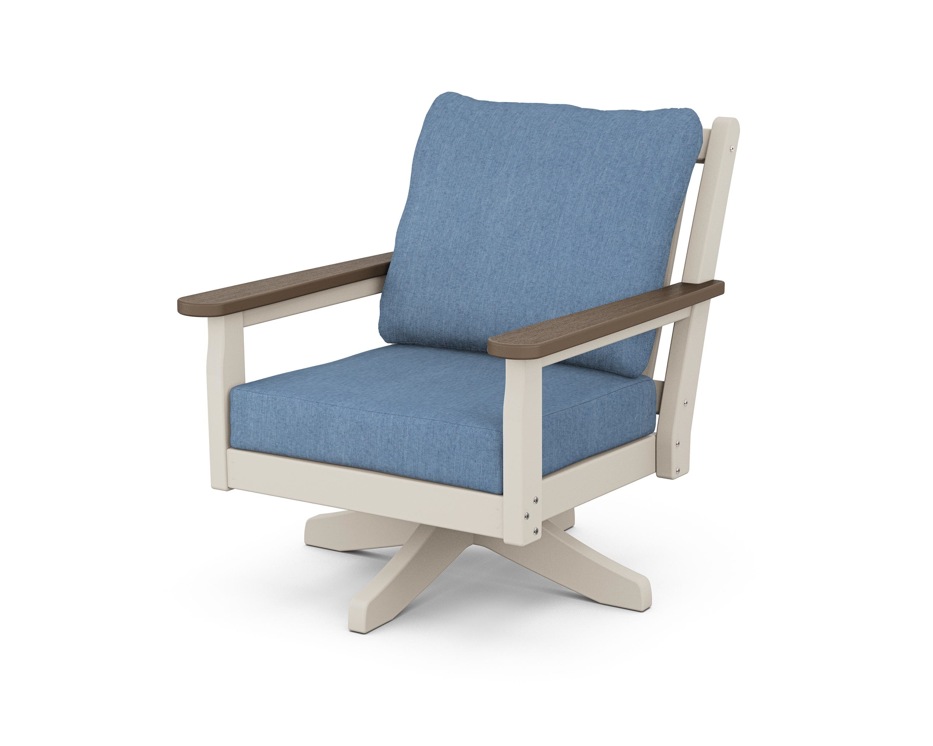 POLYWOOD® Chippendale Deep Seating Swivel Chair in Sand / Kona / Sky Blue