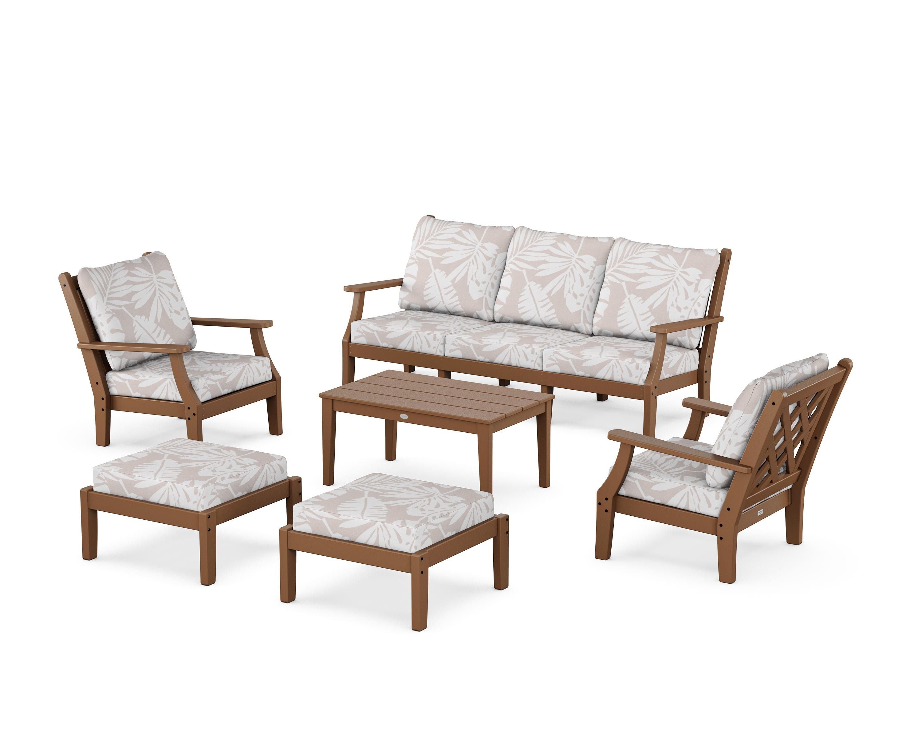 Country Living Wovendale 6-Piece Lounge Sofa Set in Teak / Leaf Dune Burlap