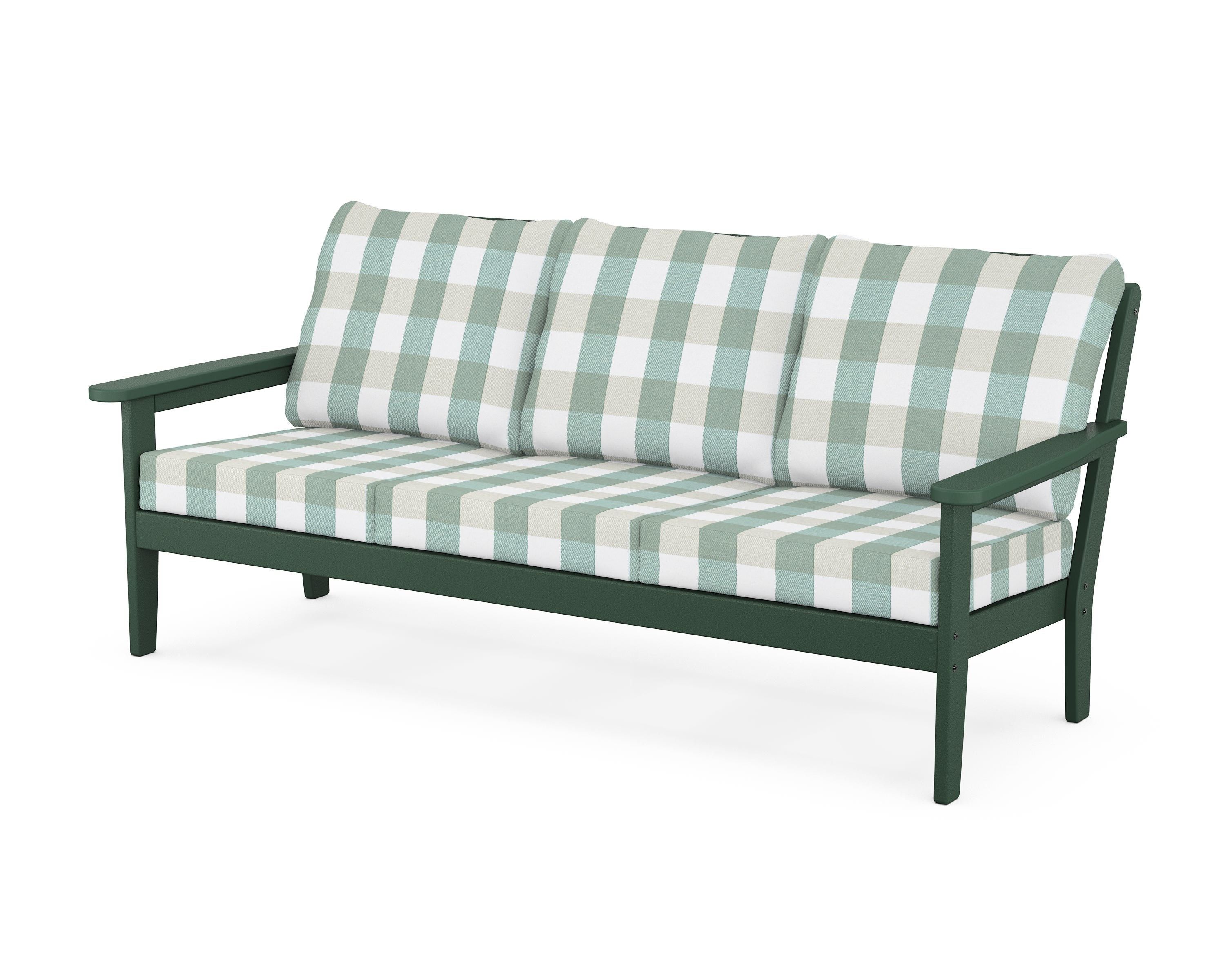 Country Living Cottage Deep Seating Sofa in Green / Buffalo Plaid Glacier Spa