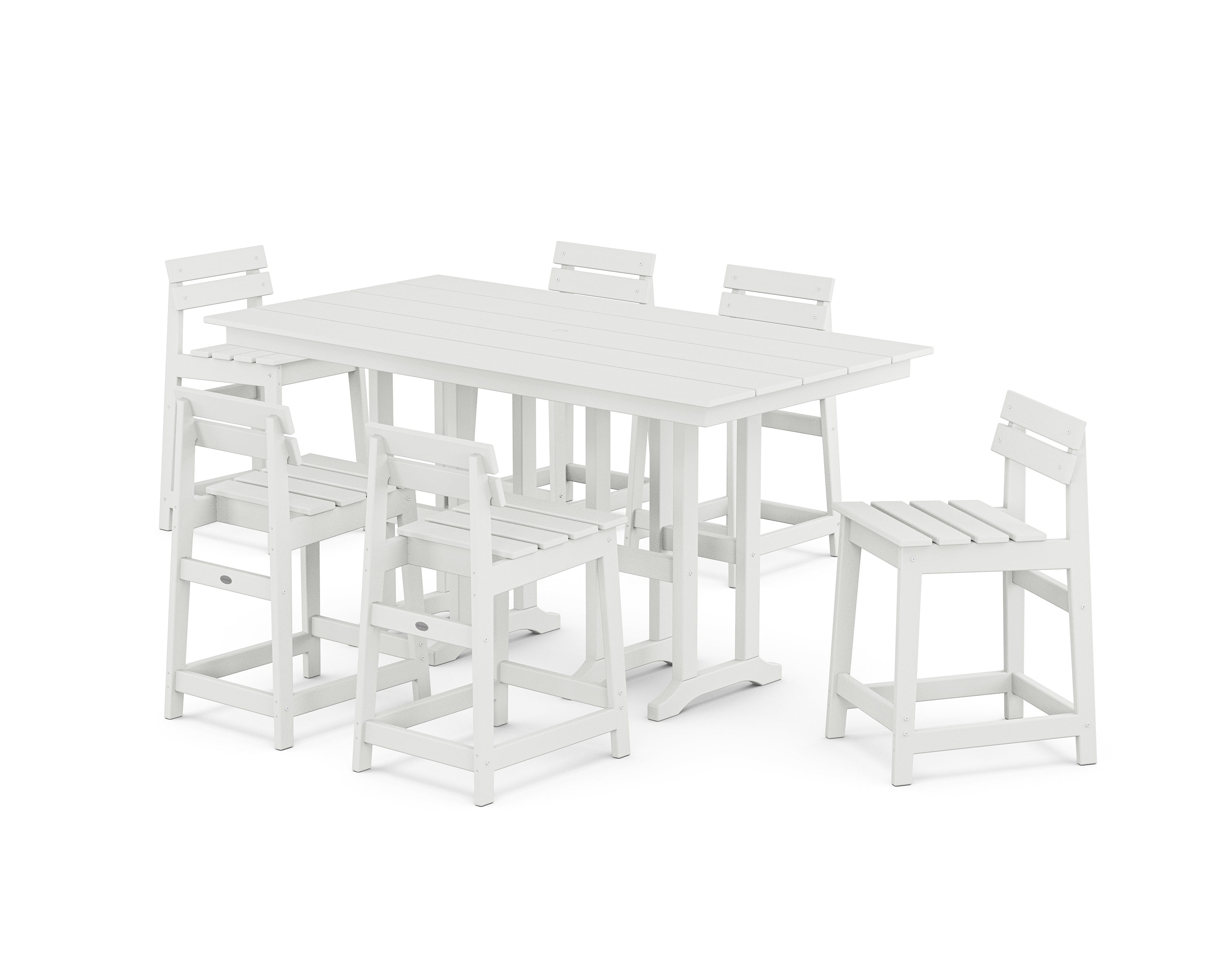 POLYWOOD® Modern Studio Plaza Lowback Counter Chair 7-Piece Set in White