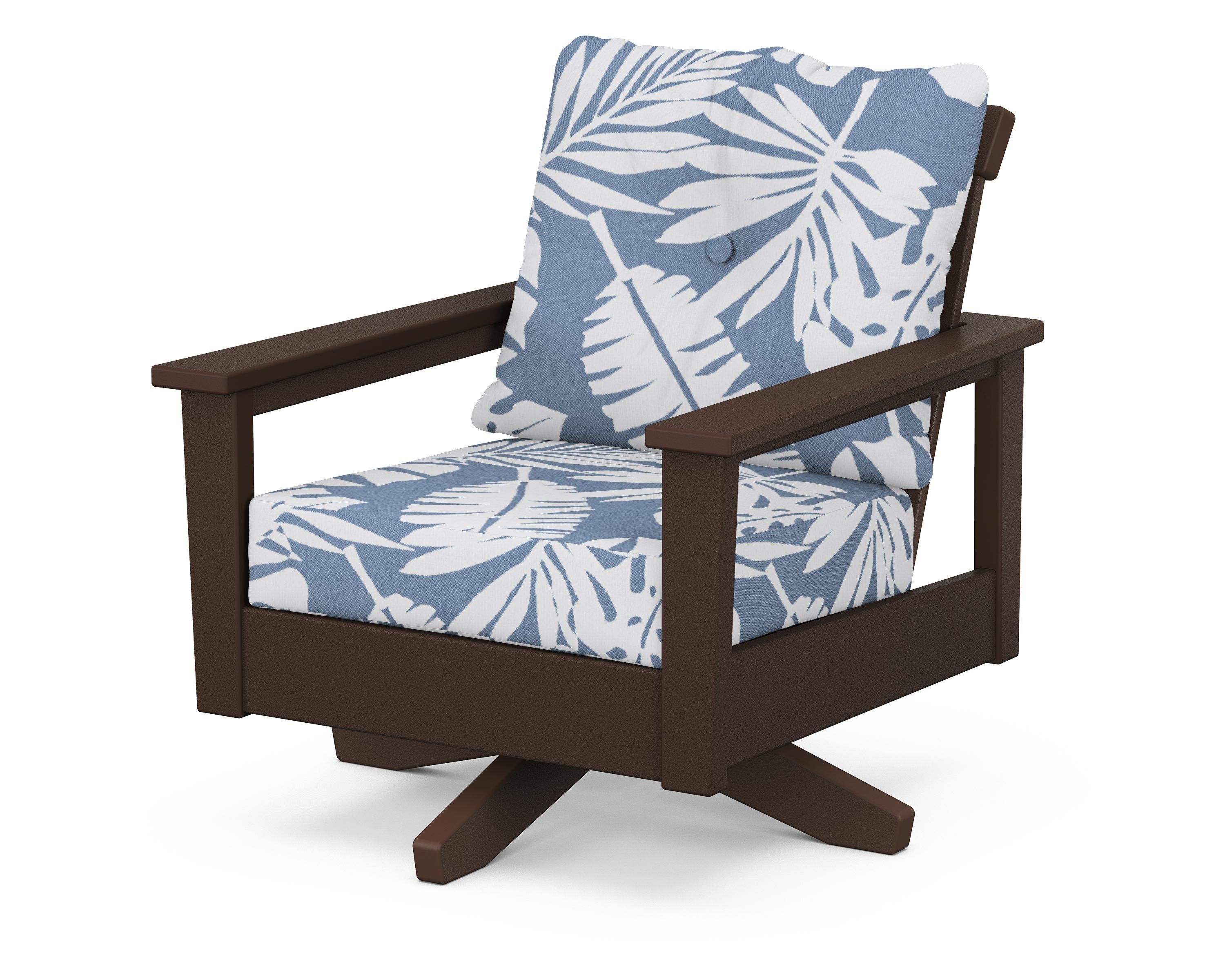 POLYWOOD® Prescott Deep Seating Swivel Chair in Mahogany / Leaf Sky Blue