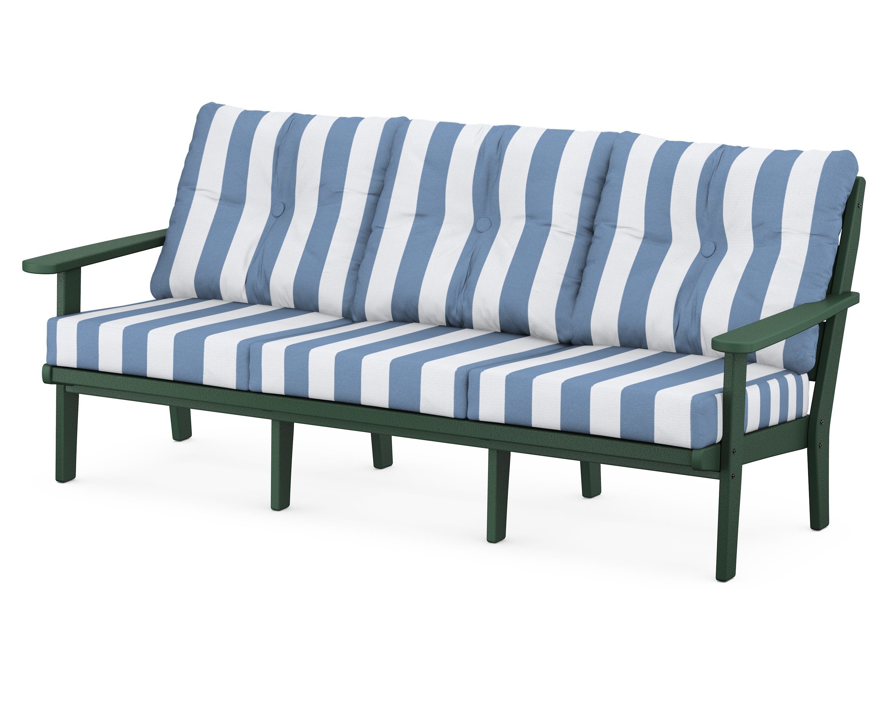 POLYWOOD® Lakeside Deep Seating Sofa in Green / Cabana Stripe Sky Blue