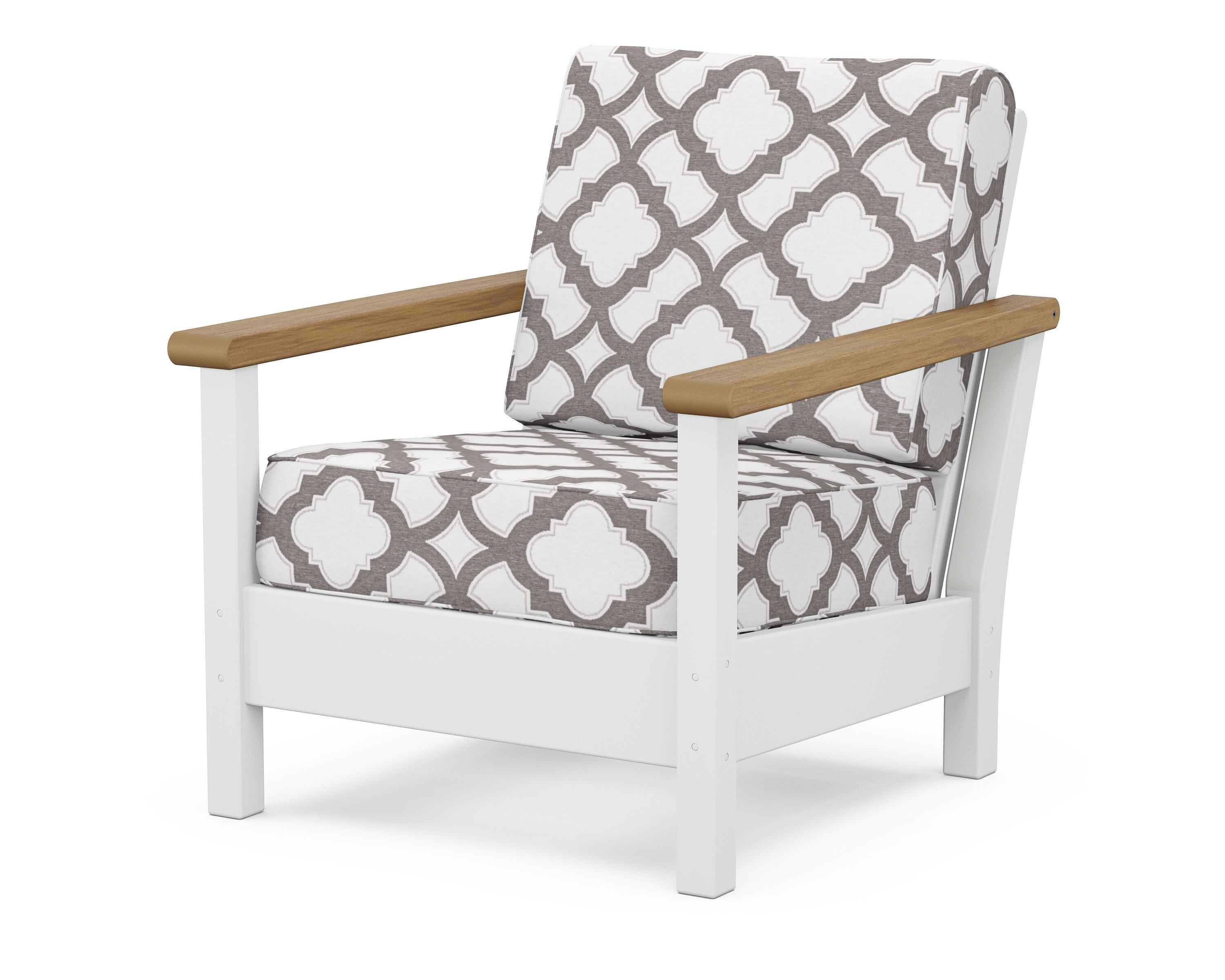 POLYWOOD® Harbour Deep Seating Chair in White / Natural / Trellis Grey Mist