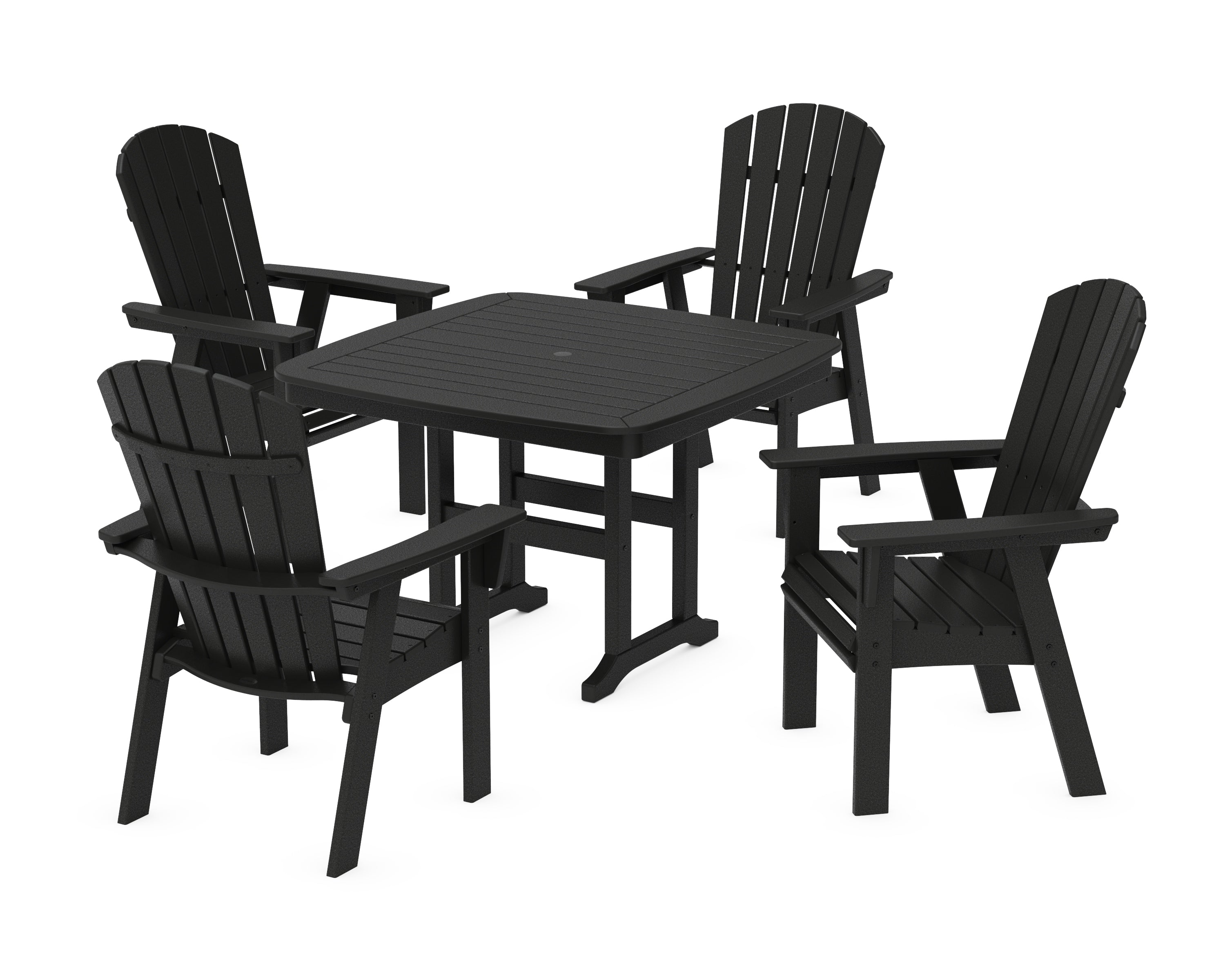 POLYWOOD® Nautical Curveback Adirondack 5-Piece Dining Set in Black