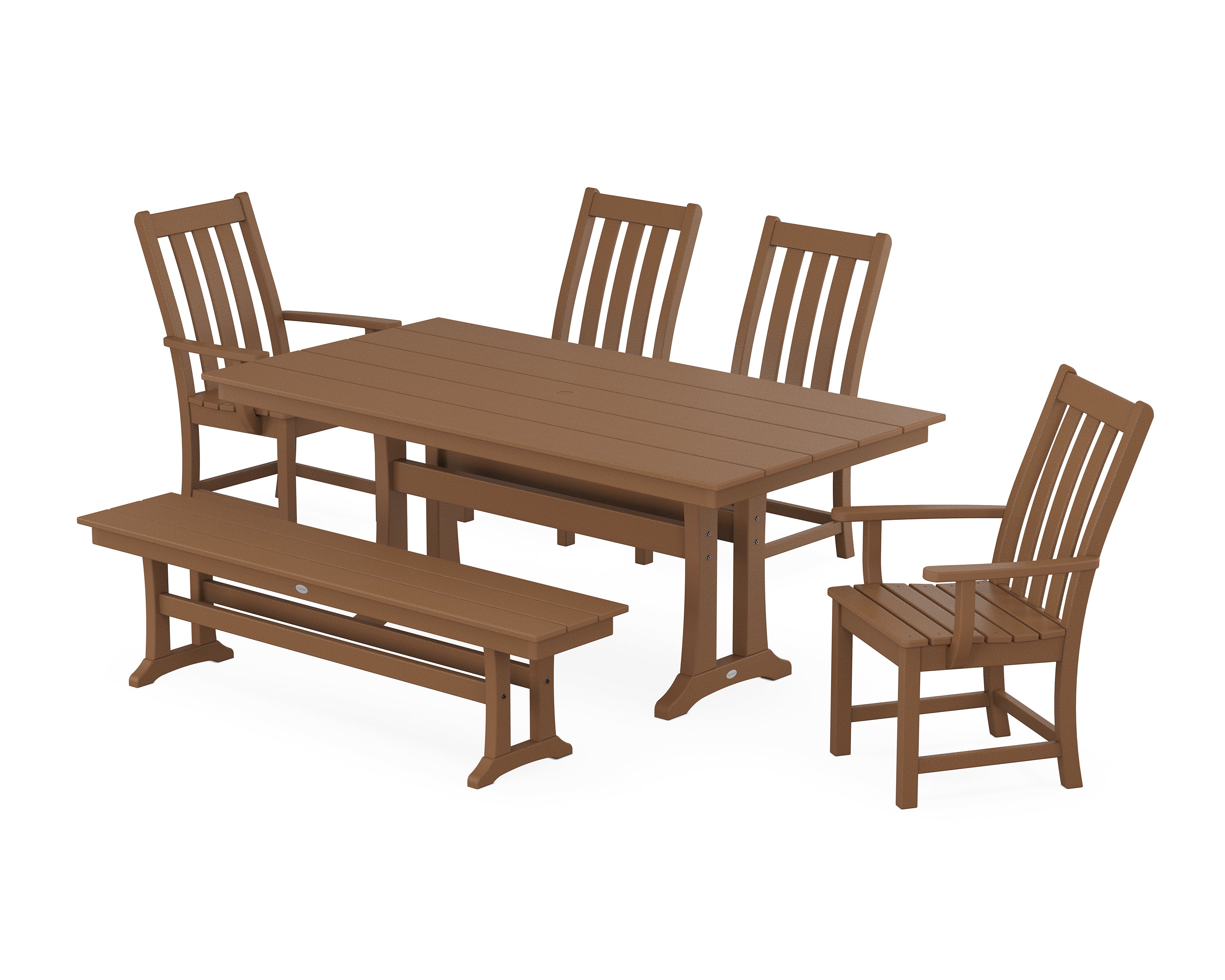 POLYWOOD® Vineyard 6-Piece Farmhouse Dining Set With Trestle Legs in Teak