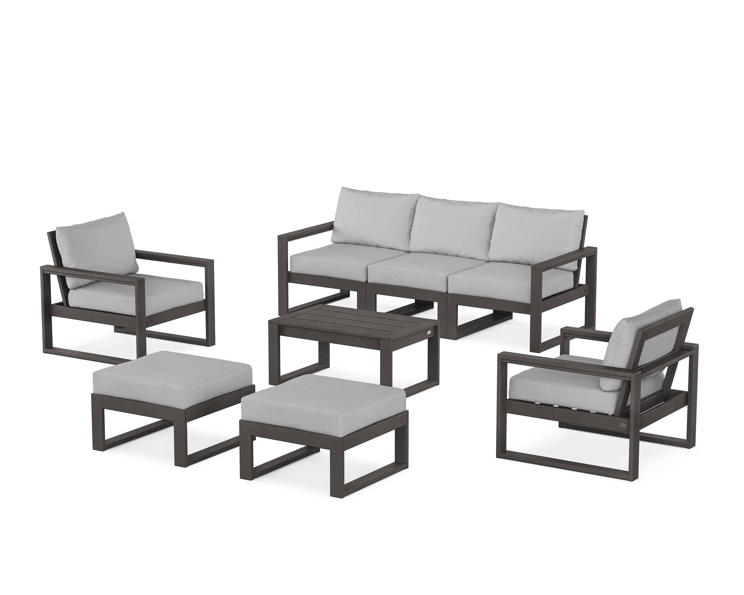 POLYWOOD® EDGE Sectional 8-Piece Lounge Sofa Set in Vintage Coffee / Granite