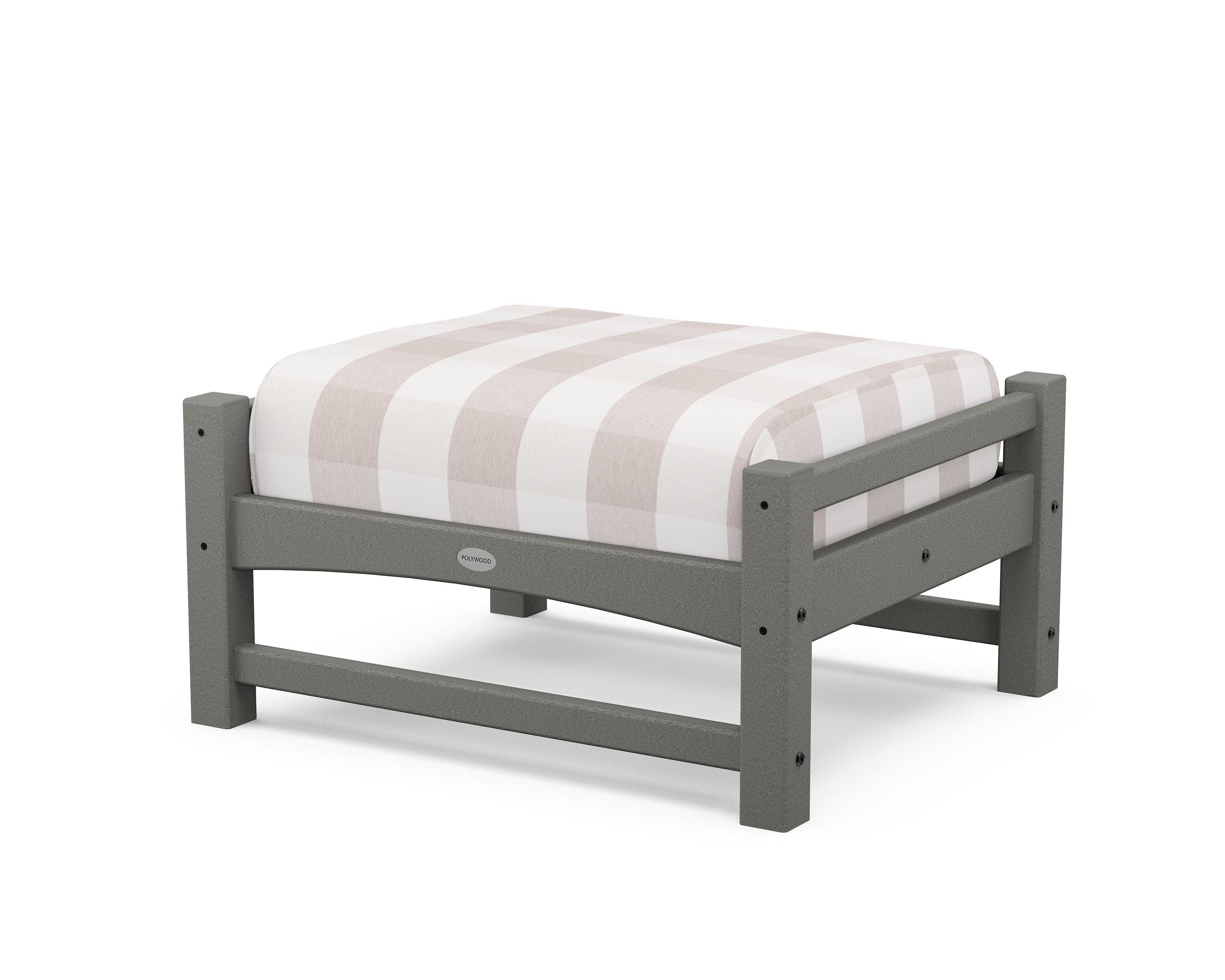 POLYWOOD® Club Ottoman in Slate Grey / Buffalo Plaid Dune Burlap