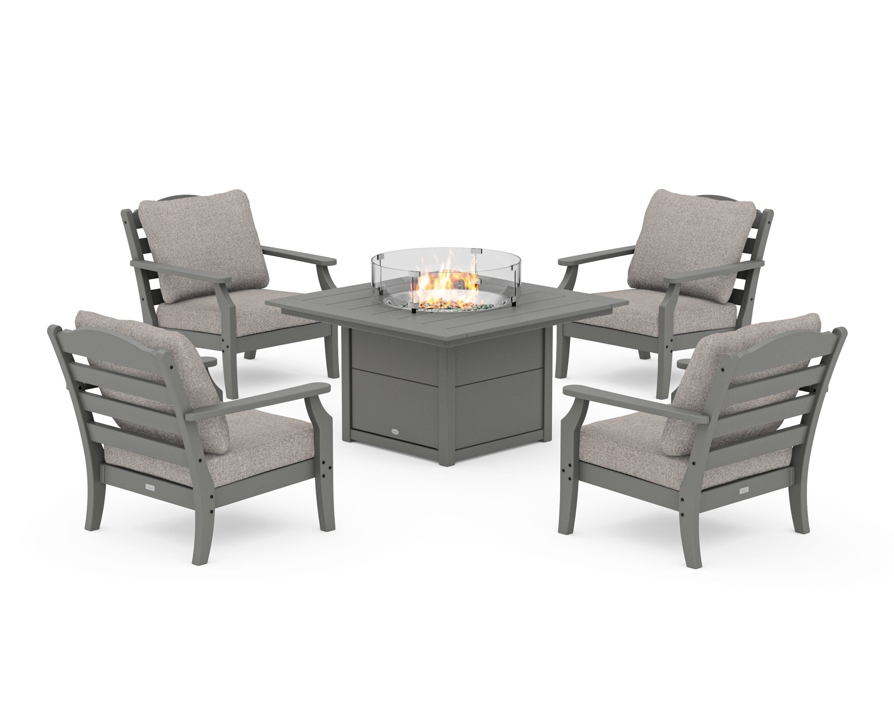 Draper James™ by POLYWOOD® Savannah 5-Piece Deep Seating Set with Fire Pit Table in Slate Grey / Weathered Tweed