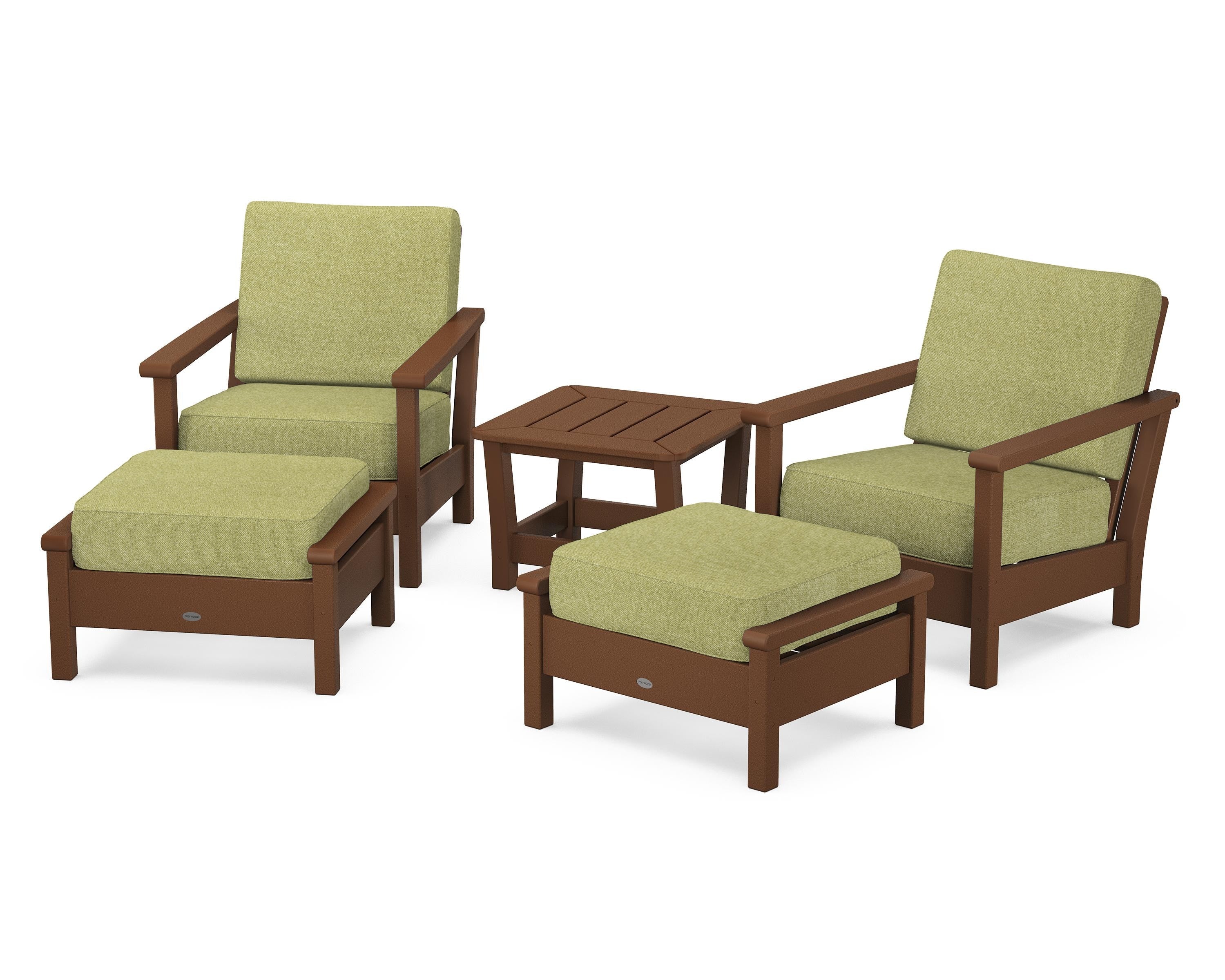 POLYWOOD® Harbour 5-Piece Deep Seating Chair Set in Teak / Chartreuse Boucle