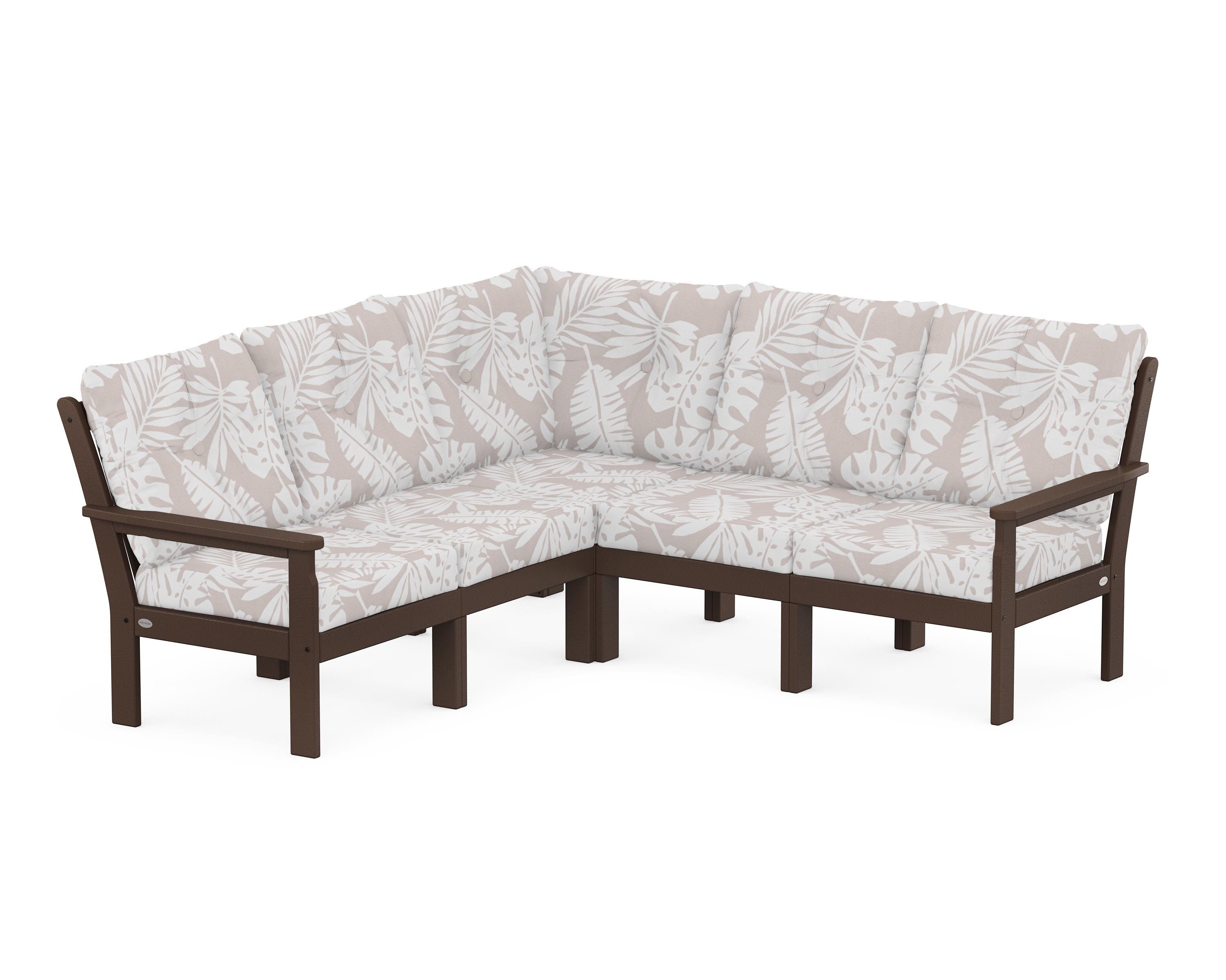 POLYWOOD® Vineyard 5-Piece Sectional in Mahogany / Leaf Dune Burlap