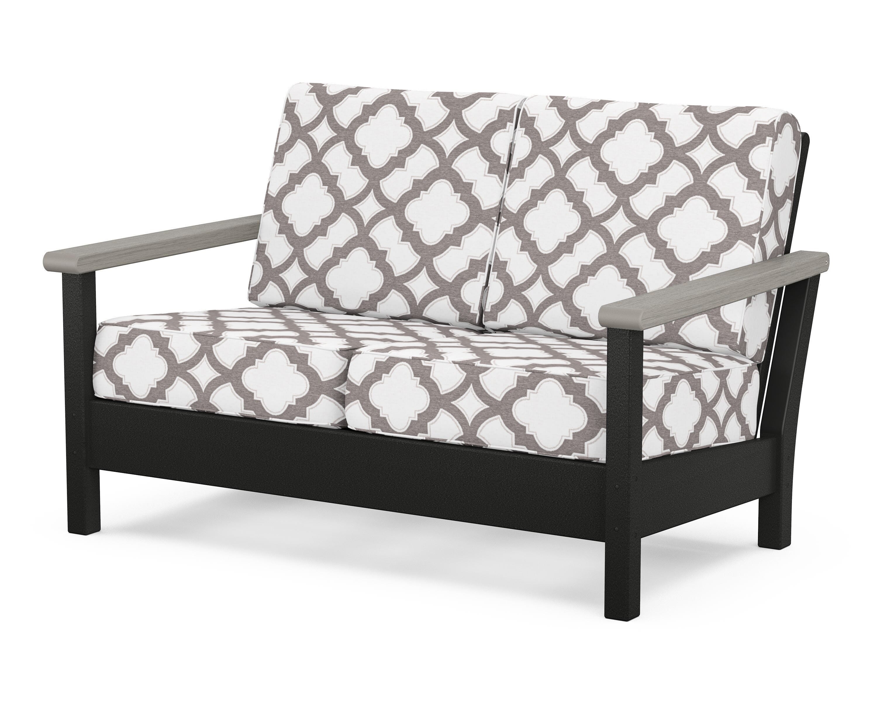 POLYWOOD® Harbour Deep Seating Loveseat in Black / Driftwood / Trellis Grey Mist