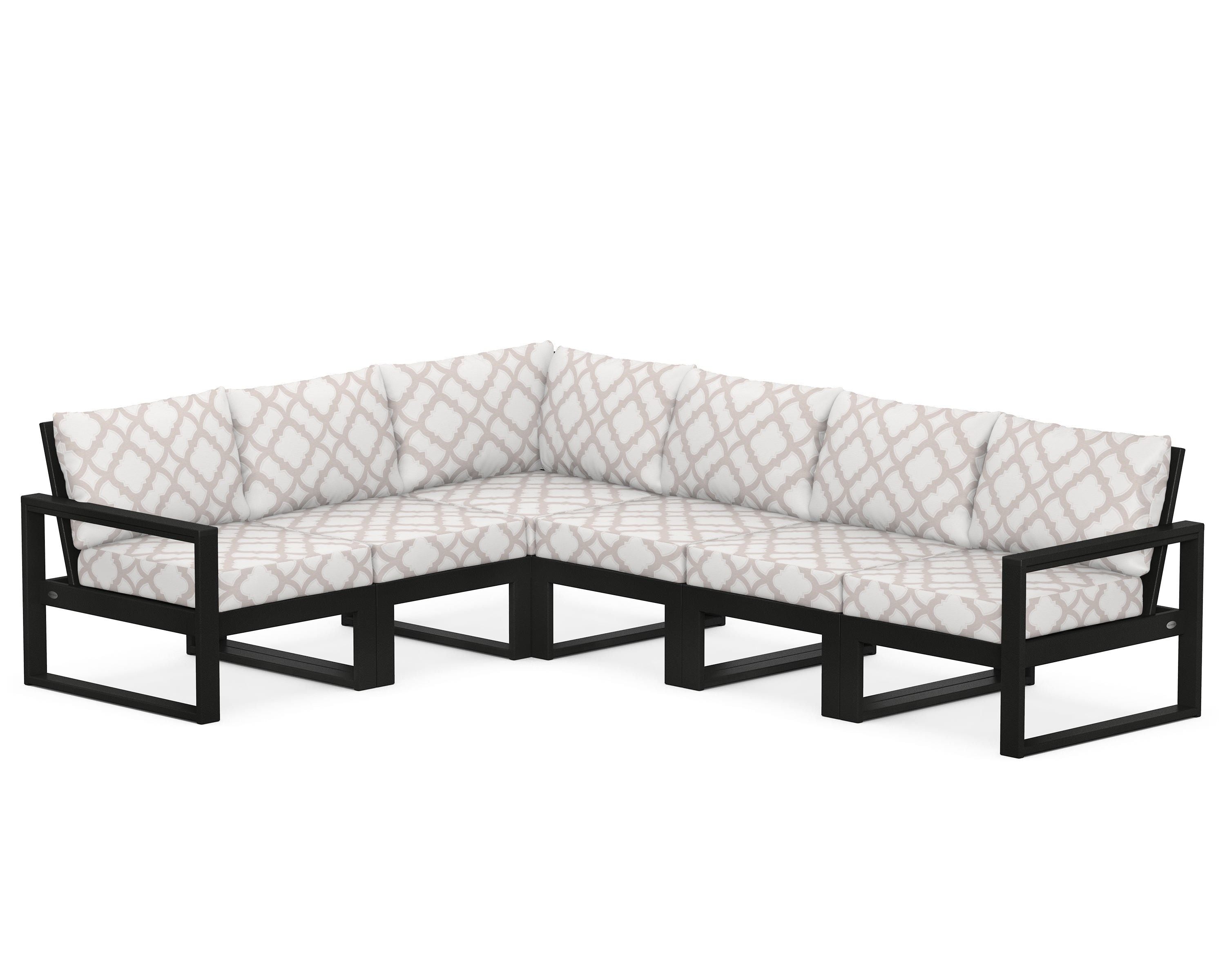 POLYWOOD® EDGE 6-Piece Modular Deep Seating Set in Black / Trellis Dune Burlap