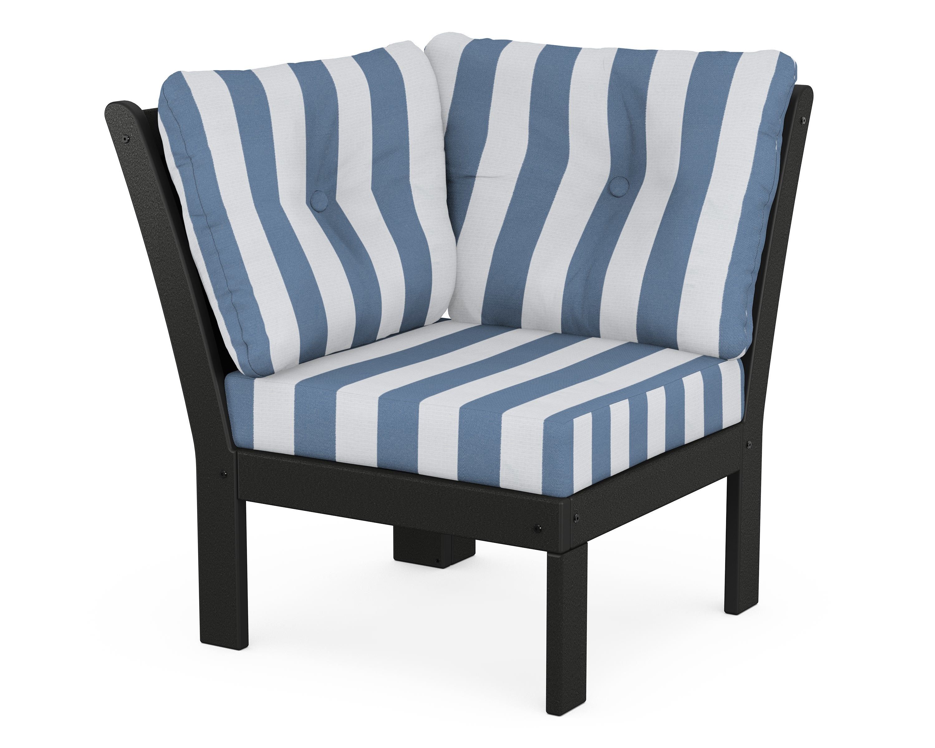 POLYWOOD® Vineyard Modular Corner Chair in Black / Cabana Stripe Sky Blue