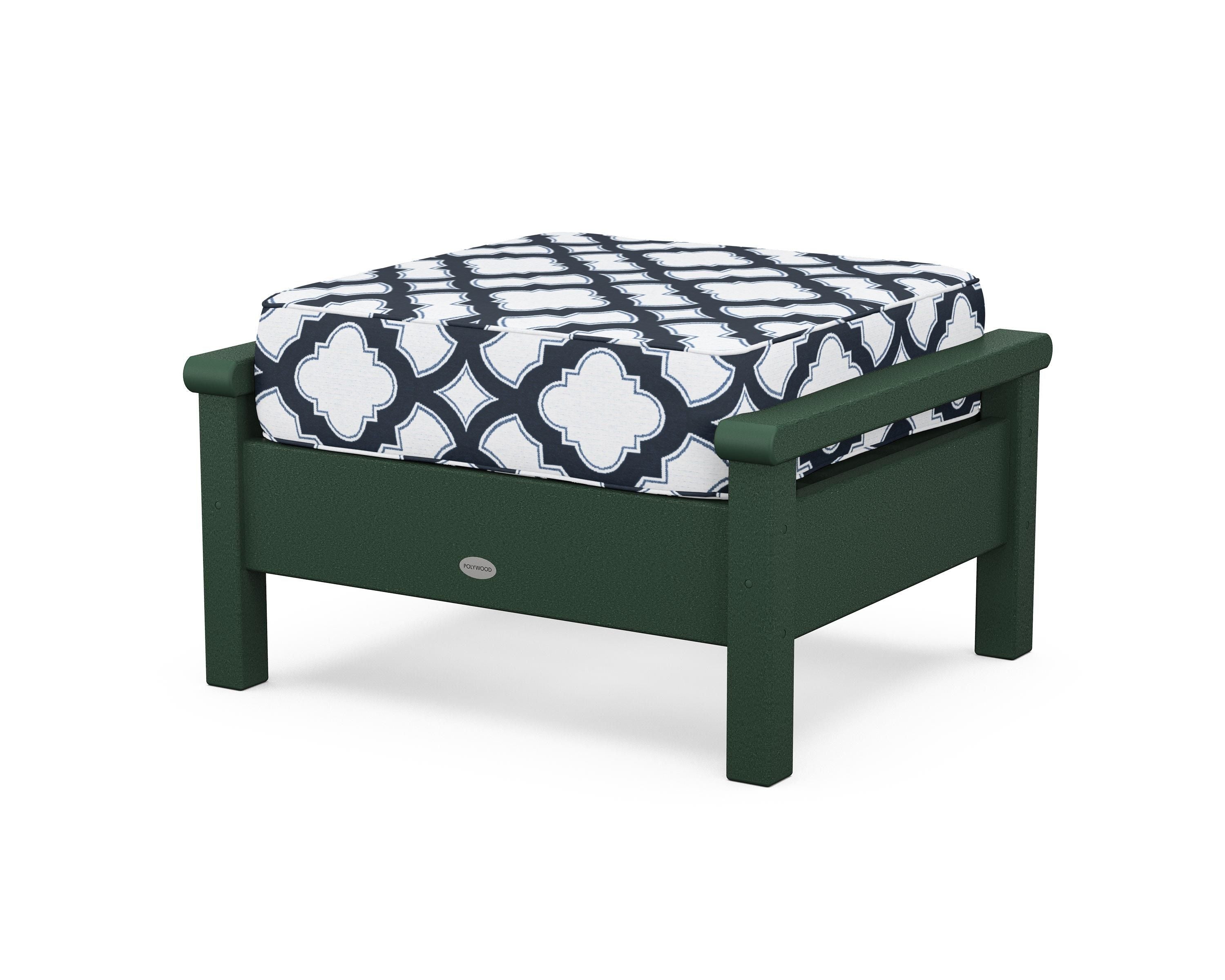 POLYWOOD® Harbour Deep Seating Ottoman in Green / Trellis Marine Indigo