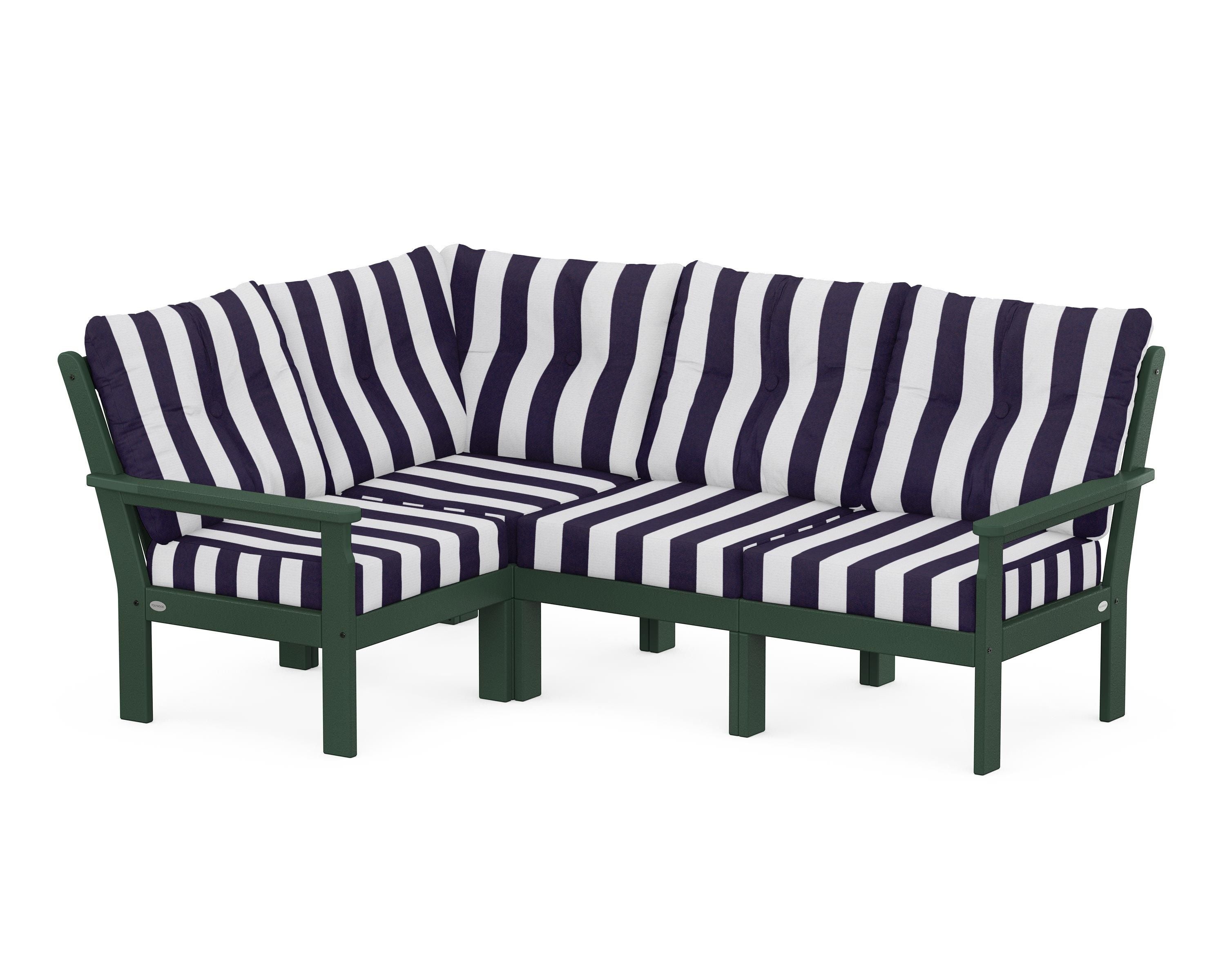 POLYWOOD® Vineyard 4-Piece Sectional in Green / Cabana Stripe Navy