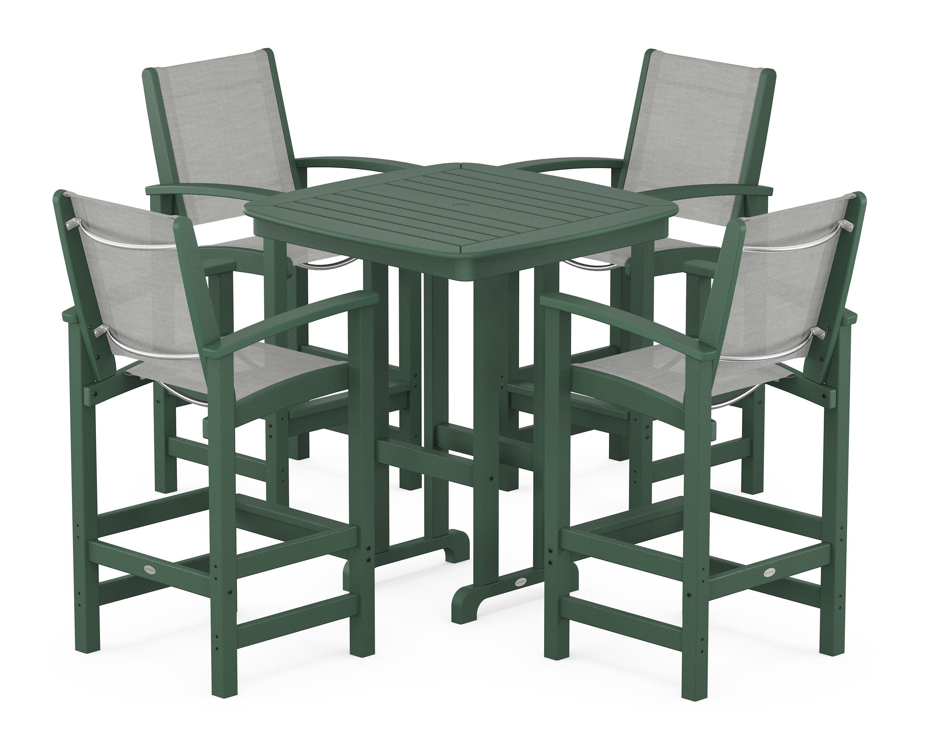 POLYWOOD® Coastal 5-Piece Bar Set in Green / Metallic Sling