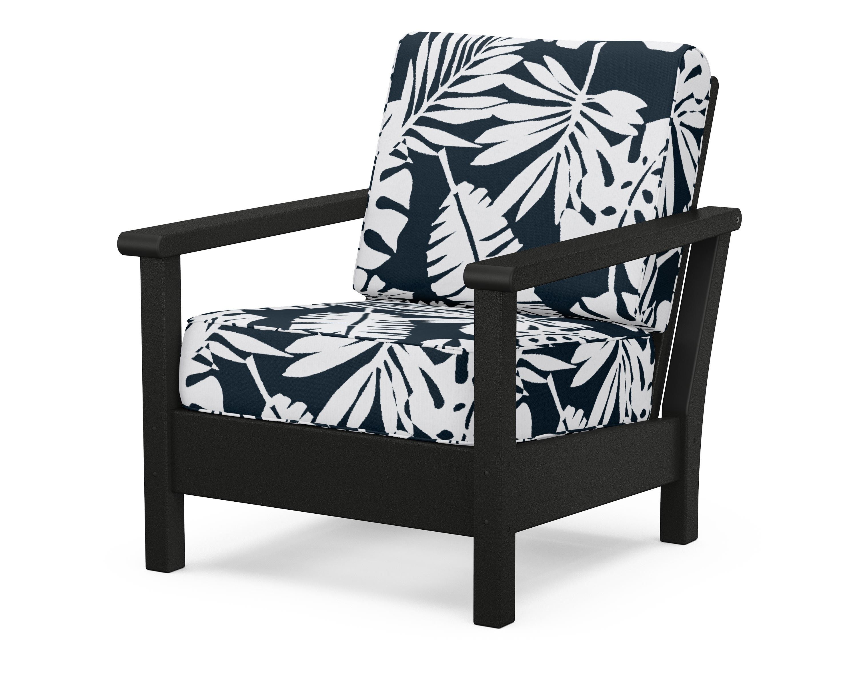 POLYWOOD® Harbour Deep Seating Chair in Black / Leaf Marine Indigo