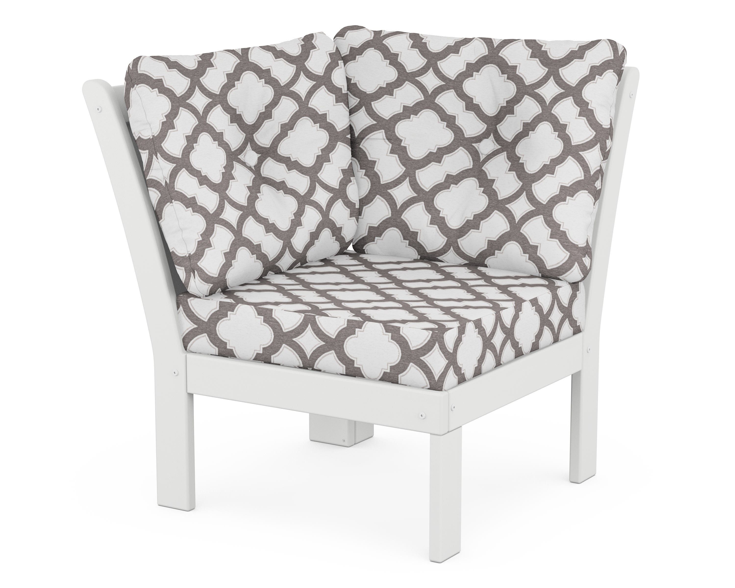 POLYWOOD® Vineyard Modular Corner Chair in White / Trellis Grey Mist