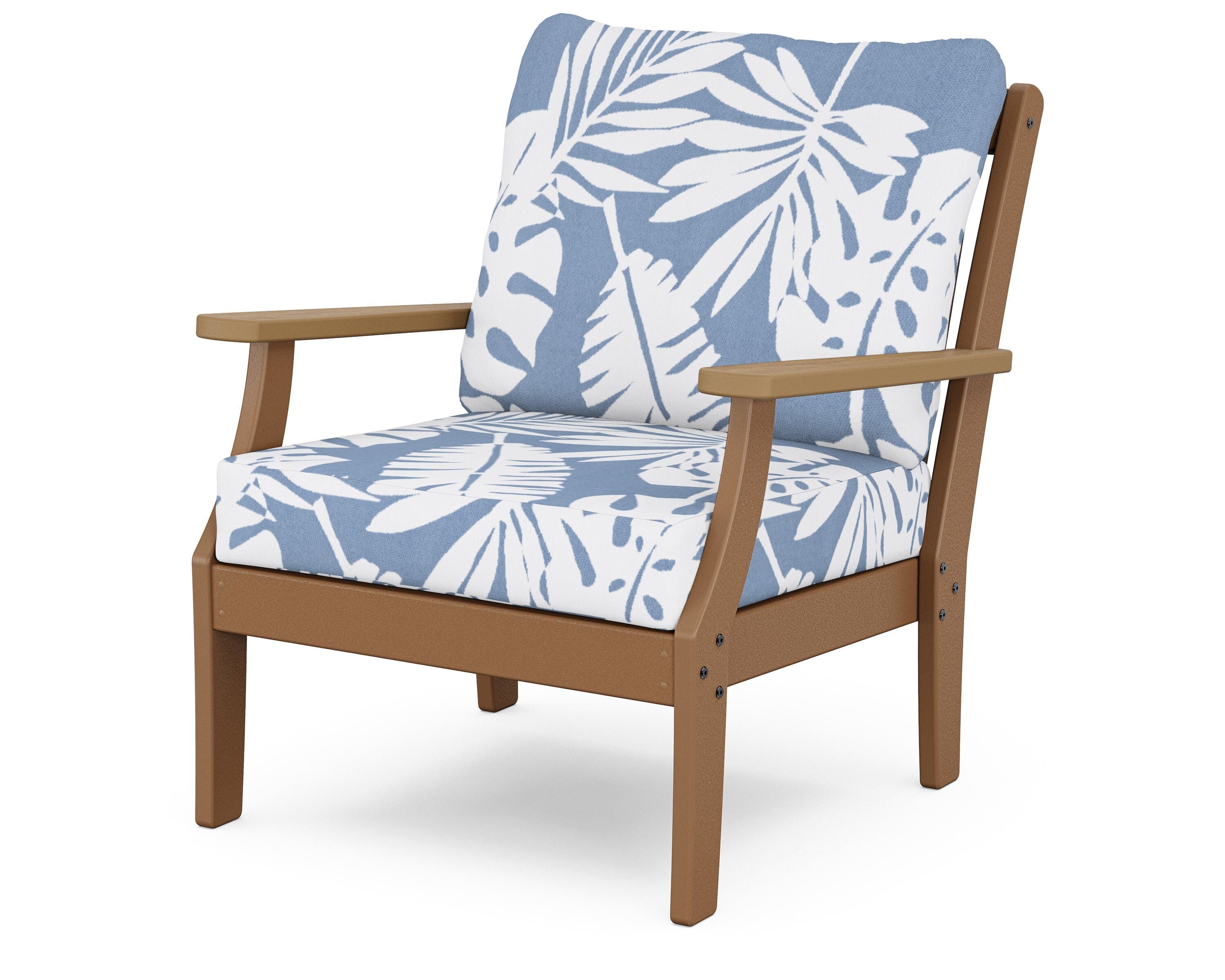 POLYWOOD® Braxton Deep Seating Chair in Teak / Natural / Leaf Sky Blue