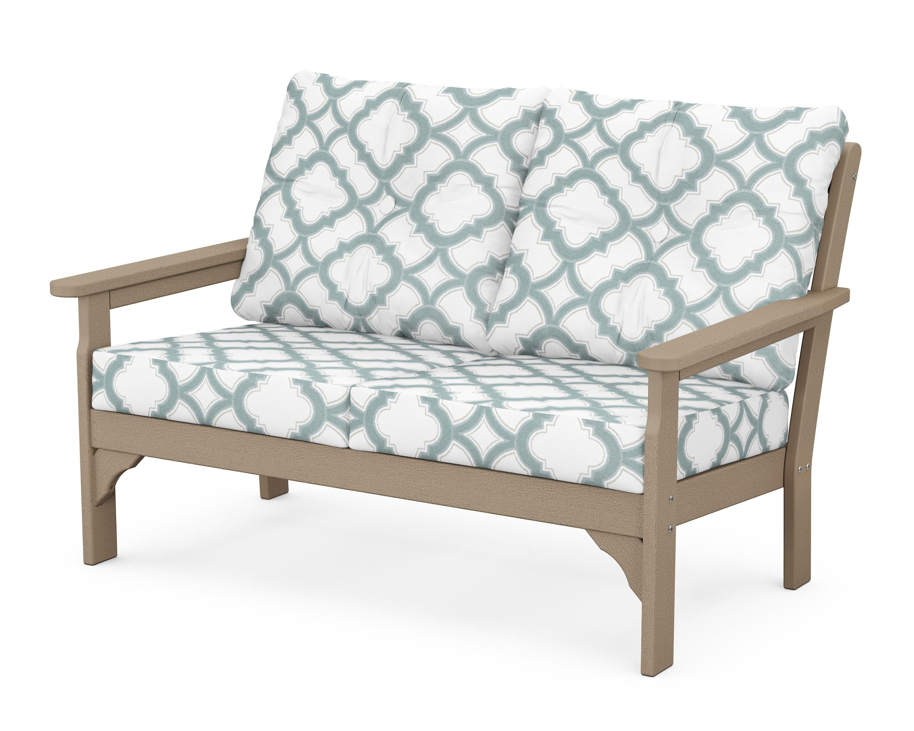 POLYWOOD® Vineyard Deep Seating Loveseat in Vintage Sahara / Trellis Glacier Spa