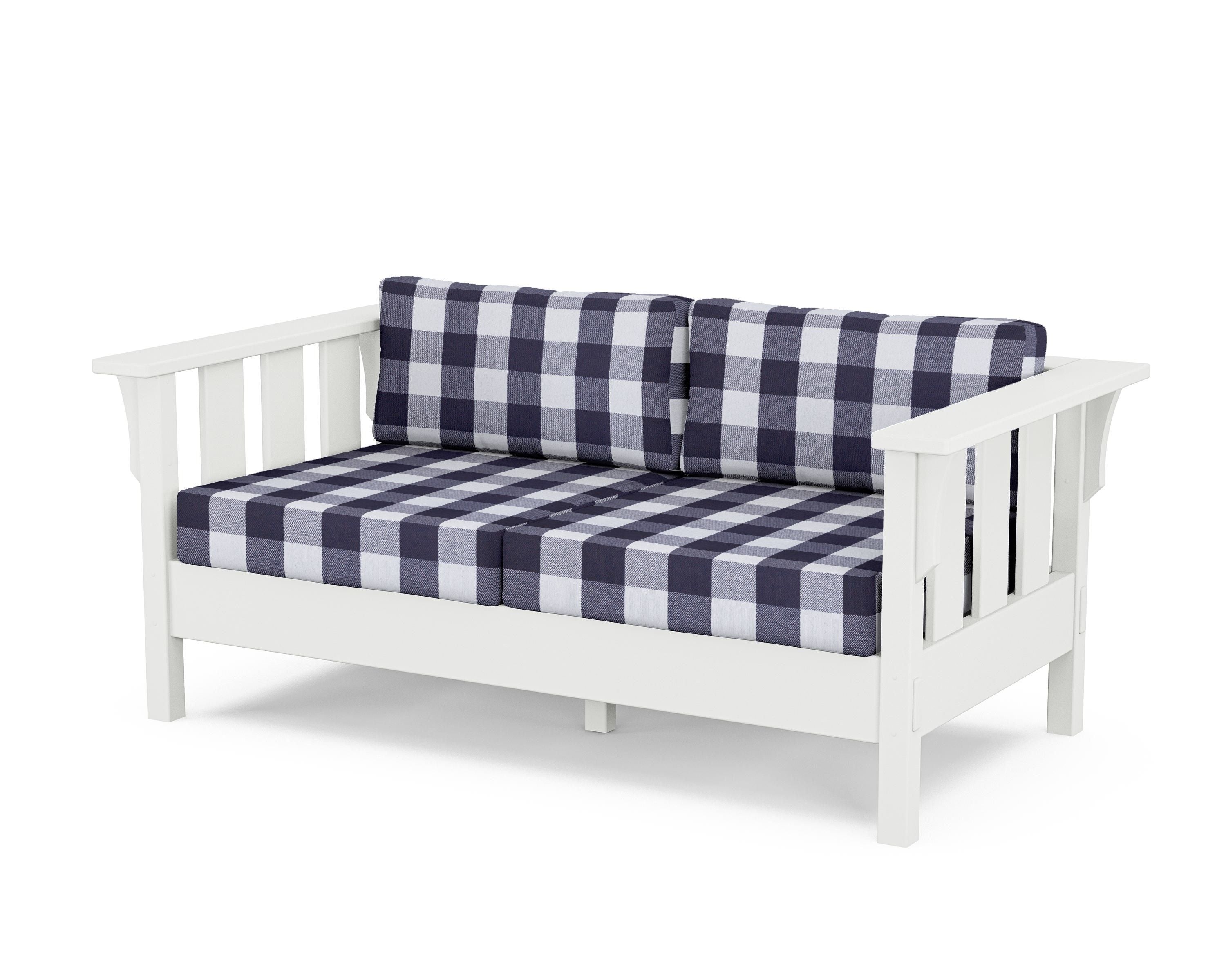 Martha Stewart by POLYWOOD® Acadia Deep Seating Loveseat in White / Buffalo Plaid Navy