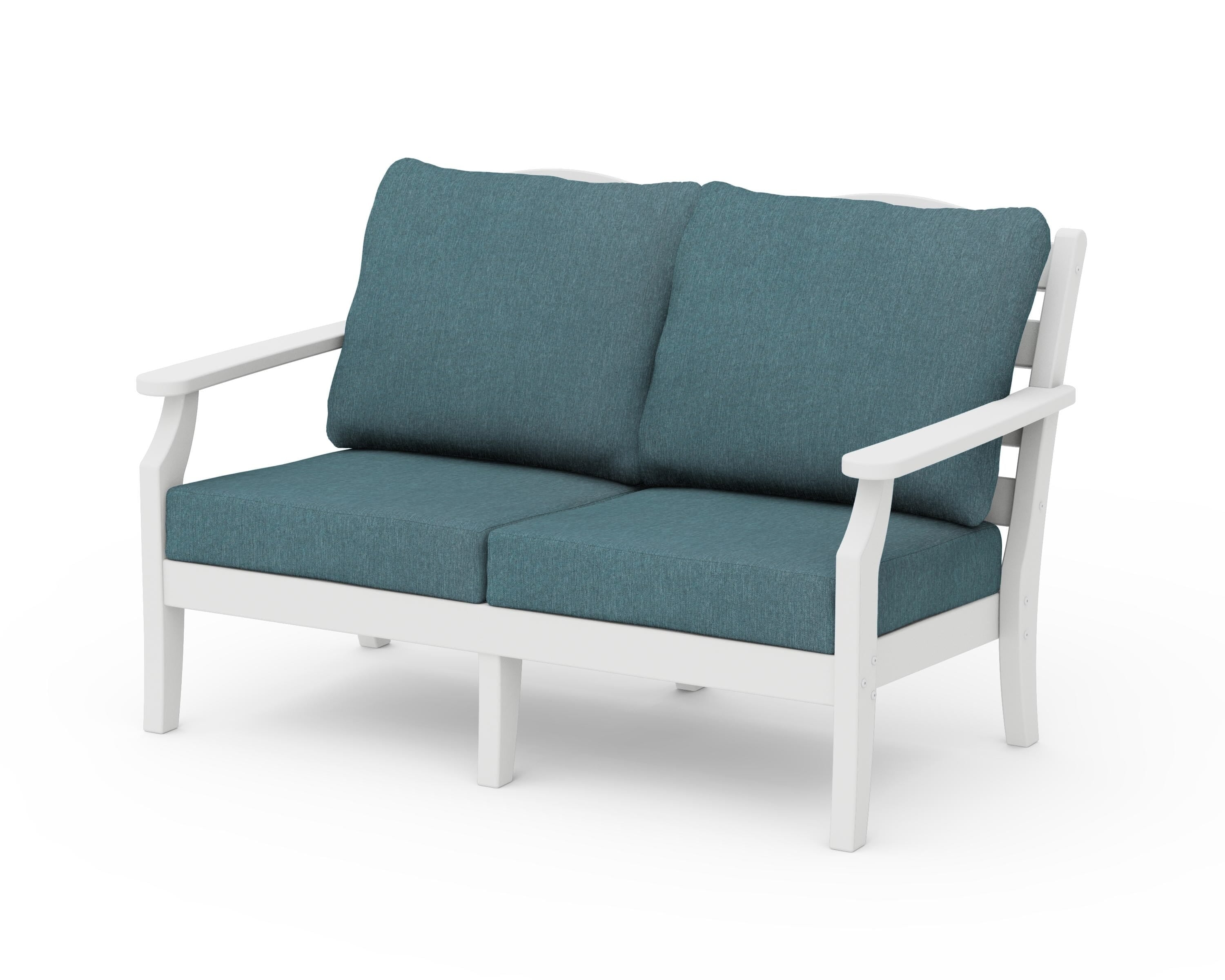 Draper James™ by POLYWOOD® Savannah Deep Seating Loveseat in White / Ocean Teal