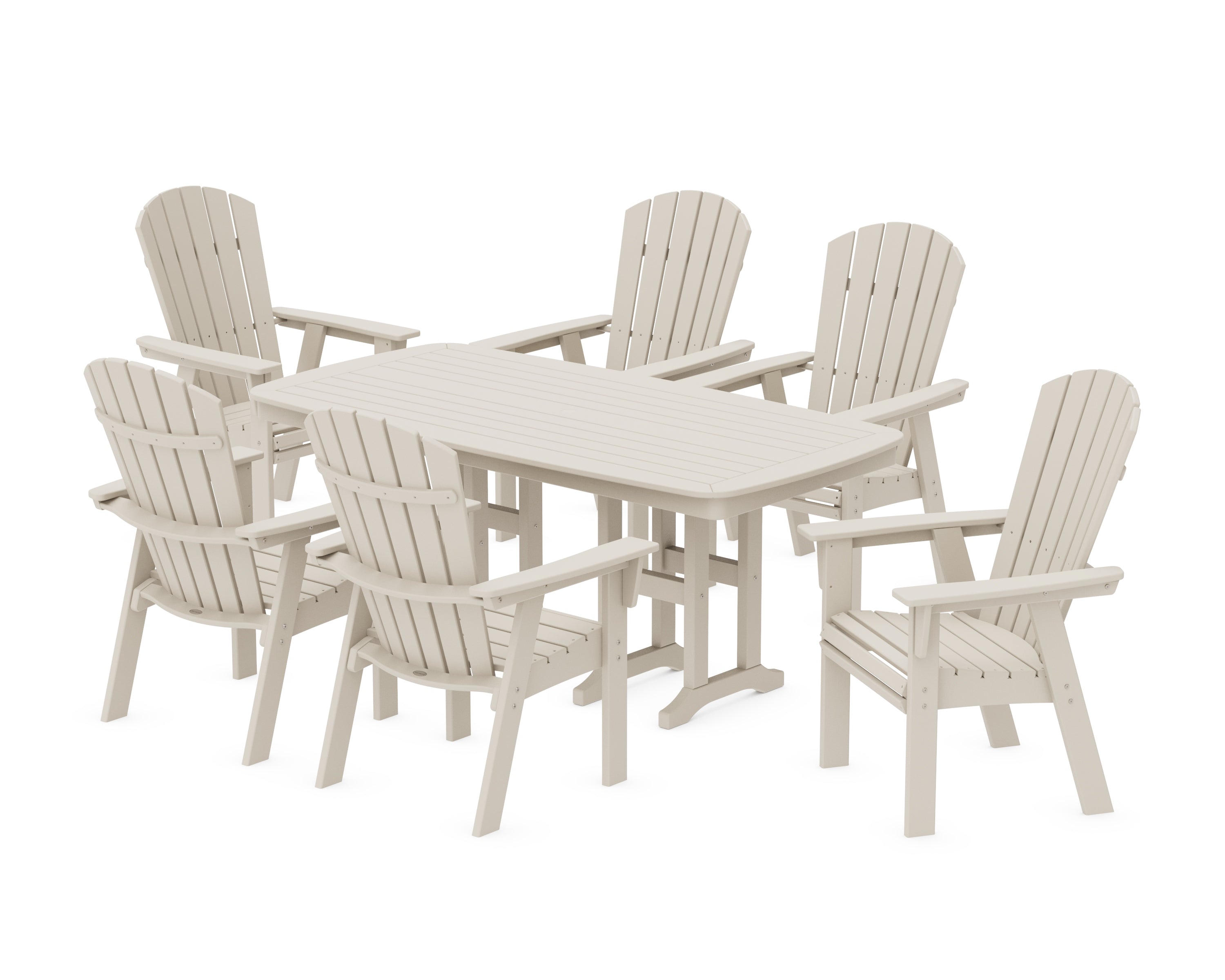 POLYWOOD® Nautical Curveback Adirondack 7-Piece Dining Set in Sand