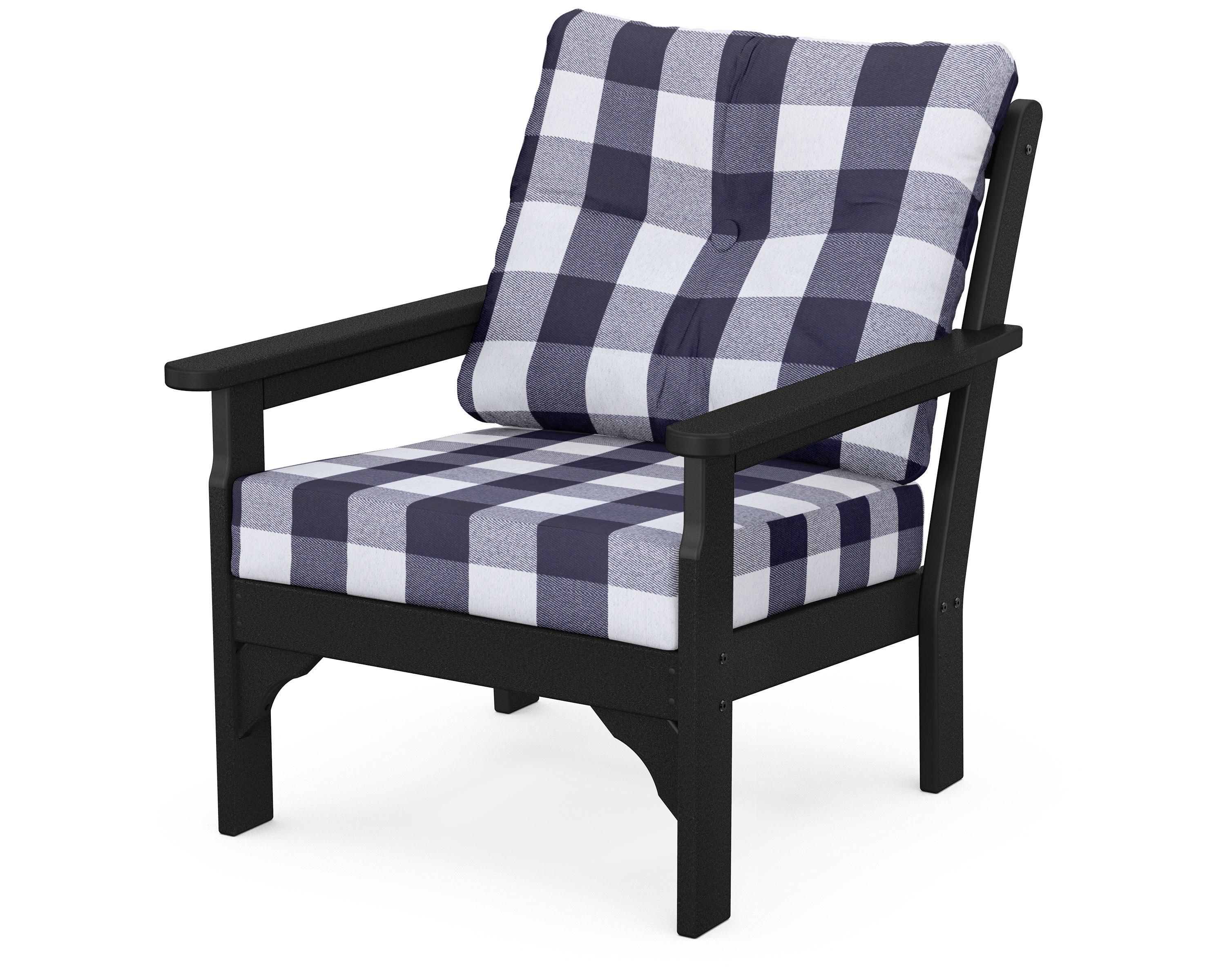 POLYWOOD® Vineyard Deep Seating Chair in Black / Buffalo Plaid Navy
