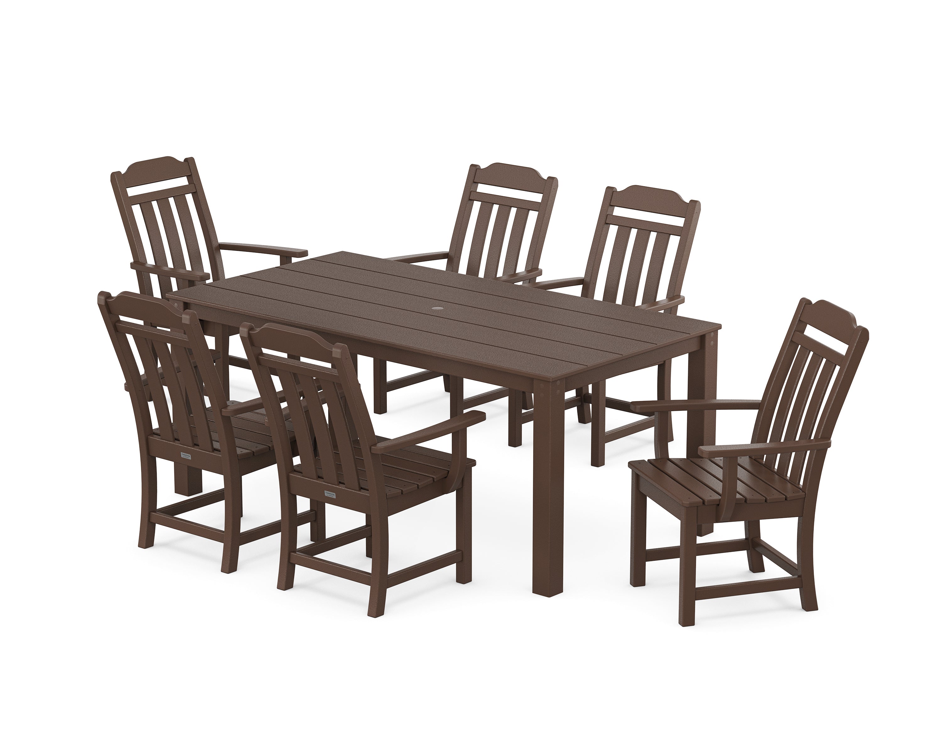 Country Living Cottage Arm Chair 7-Piece Parsons Dining Set in Mahogany
