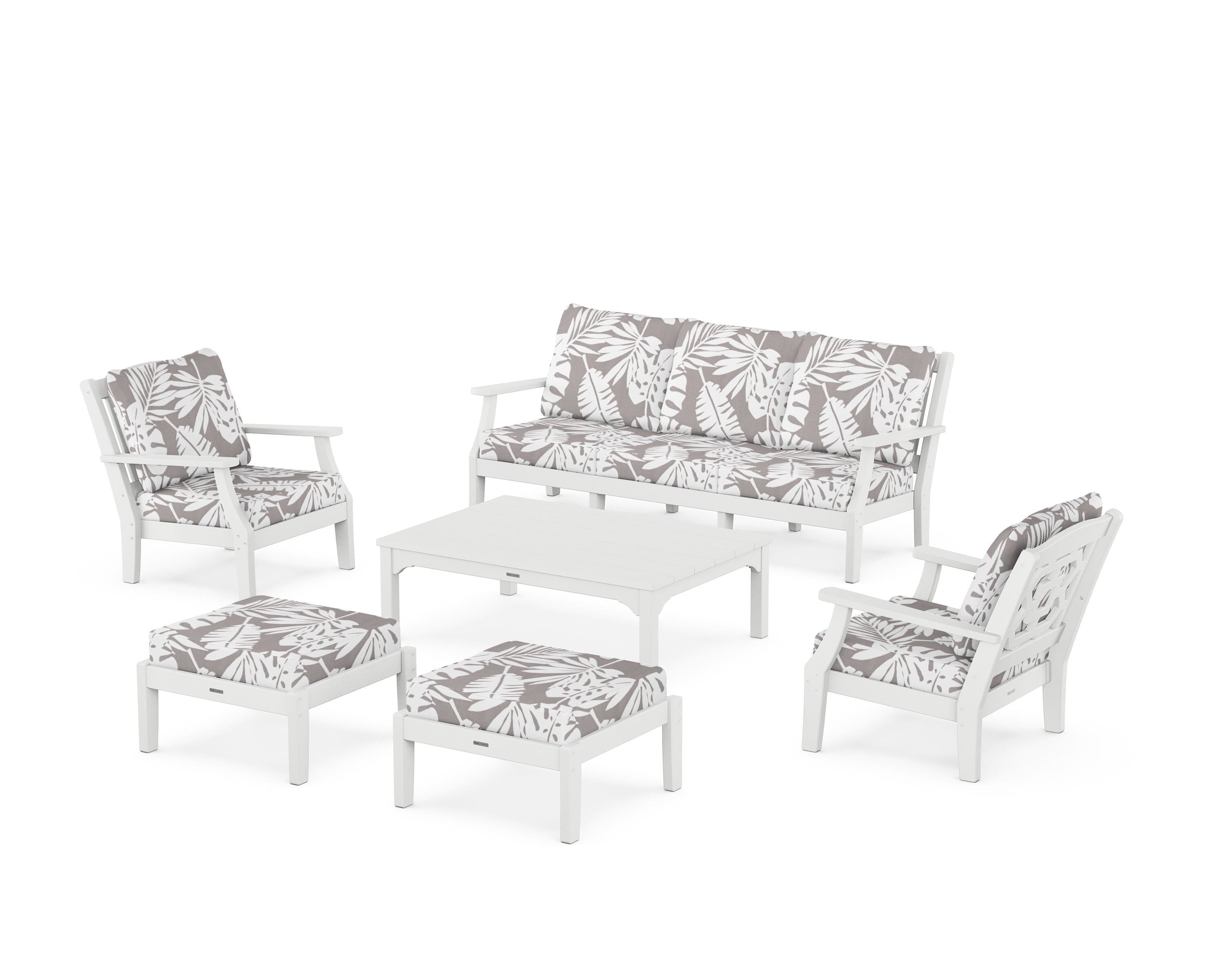 Martha Stewart by POLYWOOD® Chinoiserie 6-Piece Lounge Sofa Set in White / Leaf Grey Mist