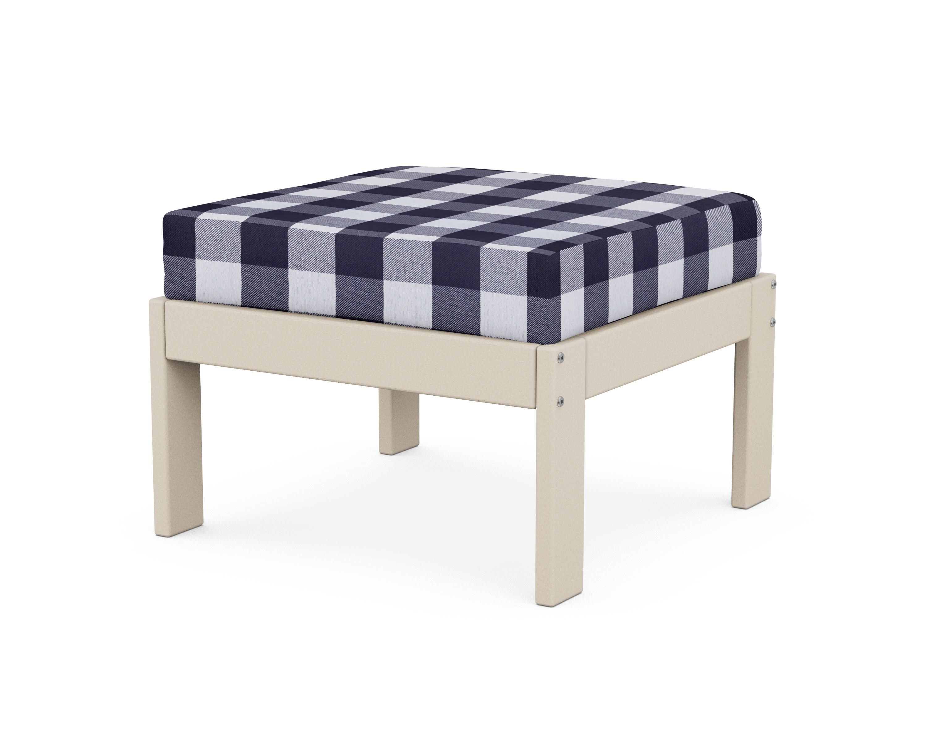 POLYWOOD® Vineyard Modular Ottoman in Sand / Buffalo Plaid Navy