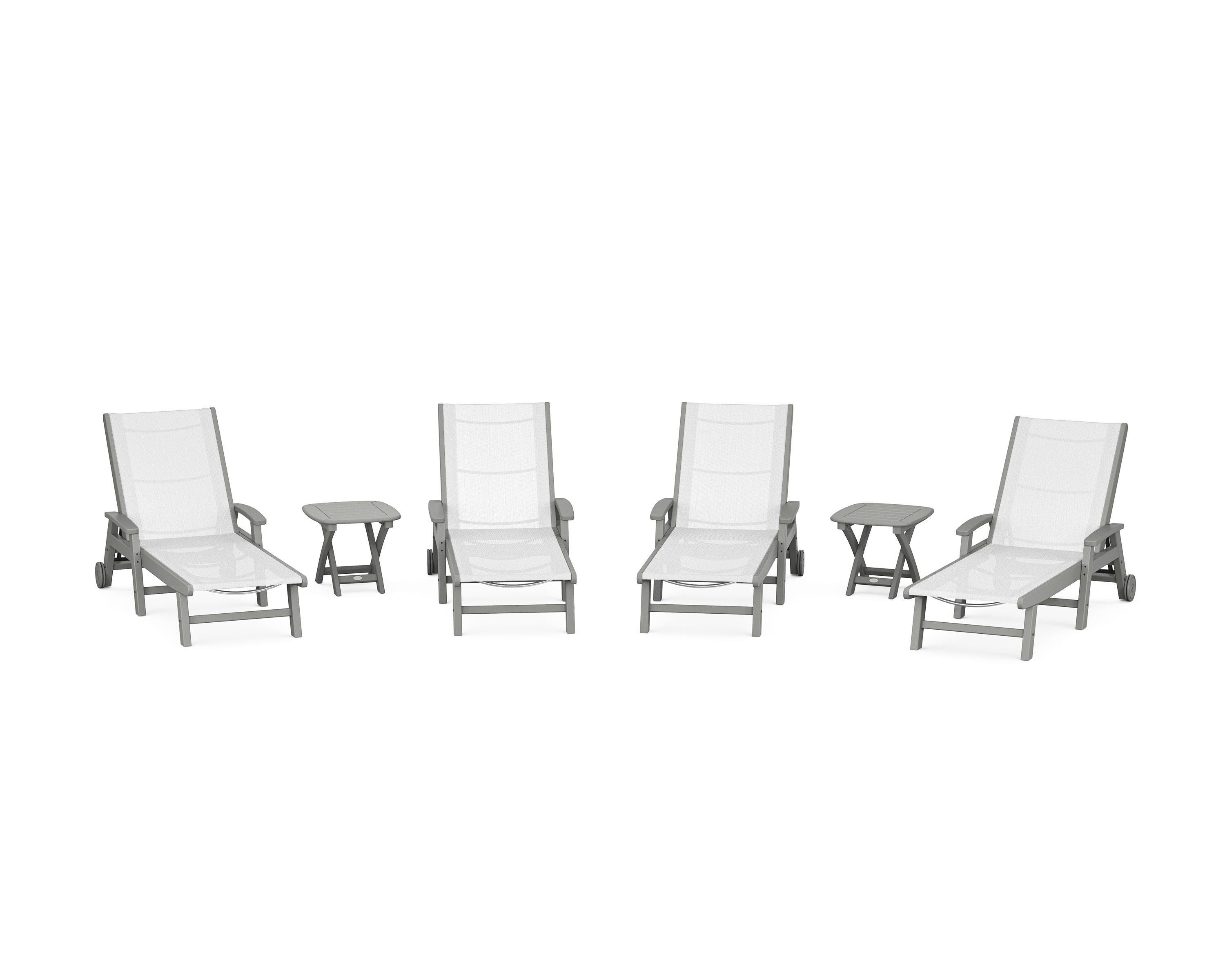 POLYWOOD® Coastal Chaise 6-Piece Set with Wheels in Slate Grey / White Sling
