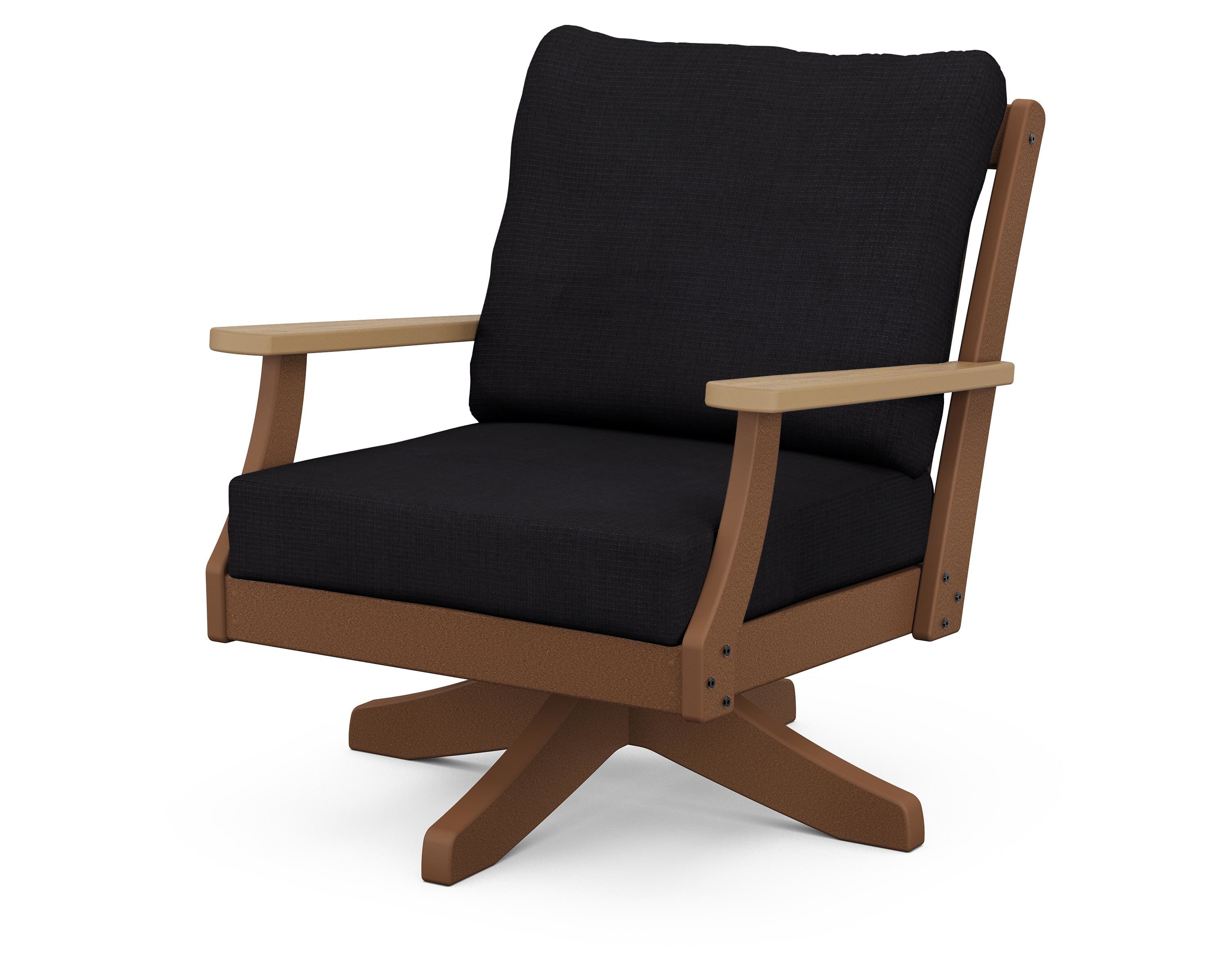 POLYWOOD® Braxton Deep Seating Swivel Chair in Teak / Natural / Midnight Linen