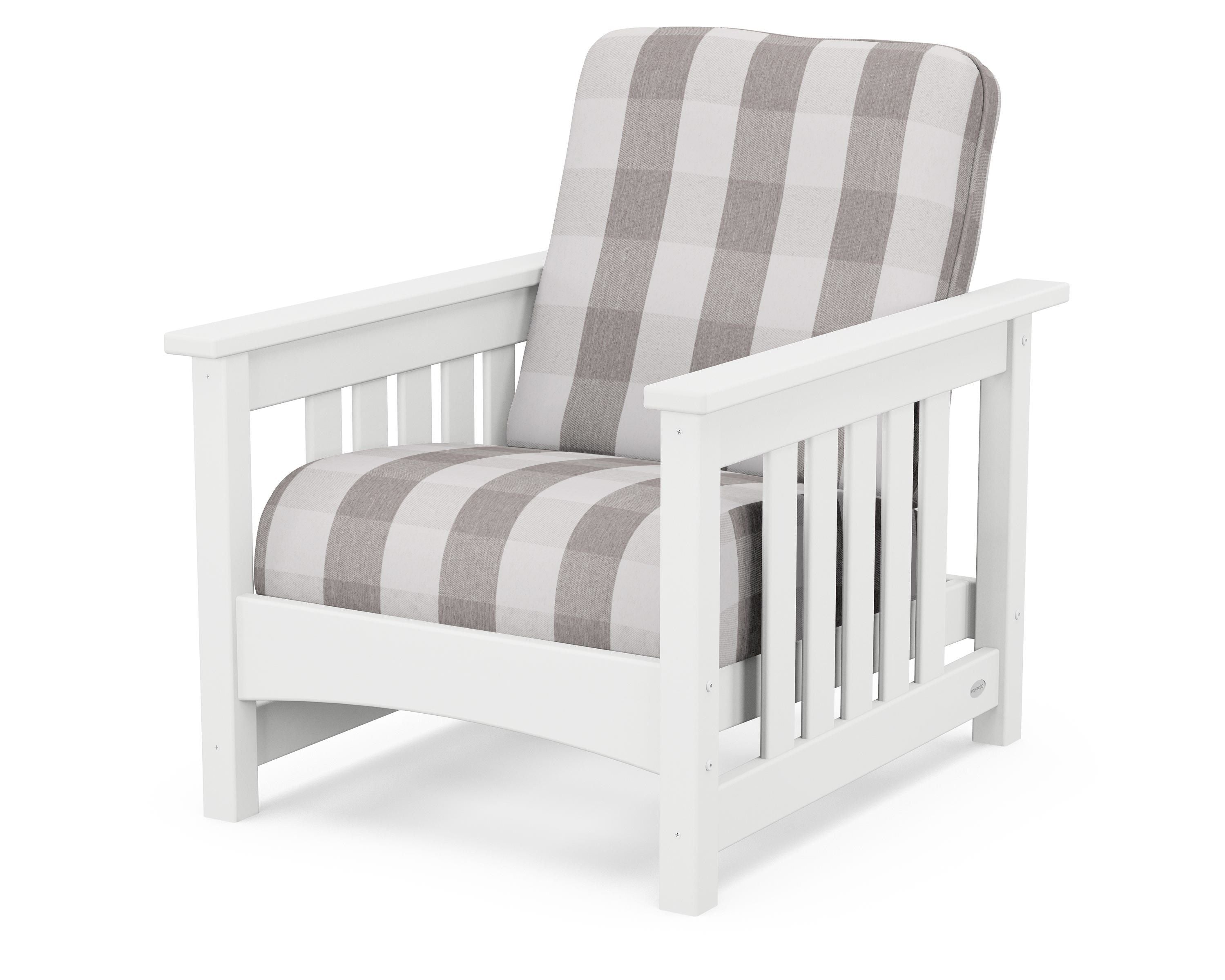POLYWOOD® Club Mission Chair in White / Buffalo Plaid Grey Mist