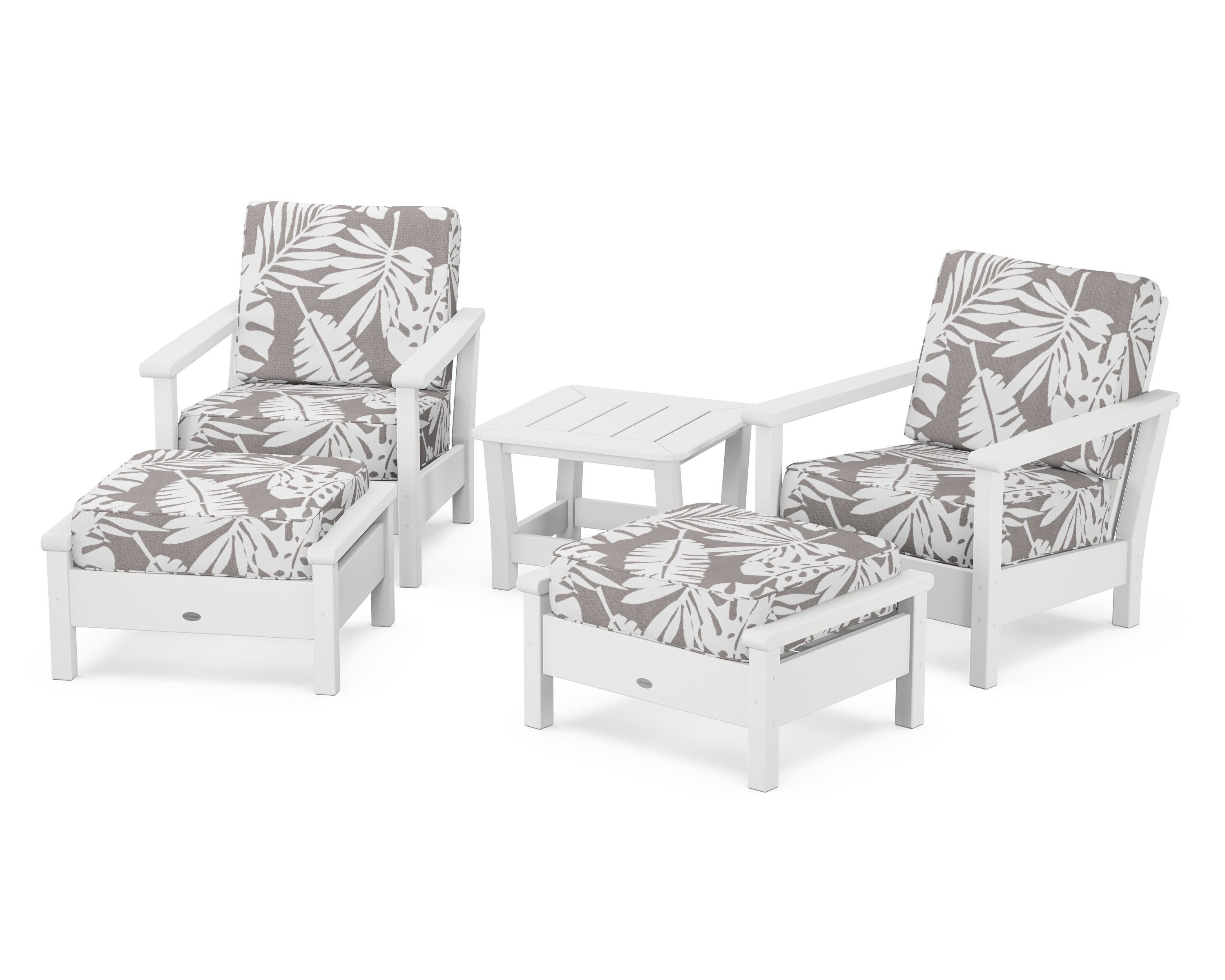 POLYWOOD® Harbour 5-Piece Deep Seating Chair Set in White / Leaf Grey Mist