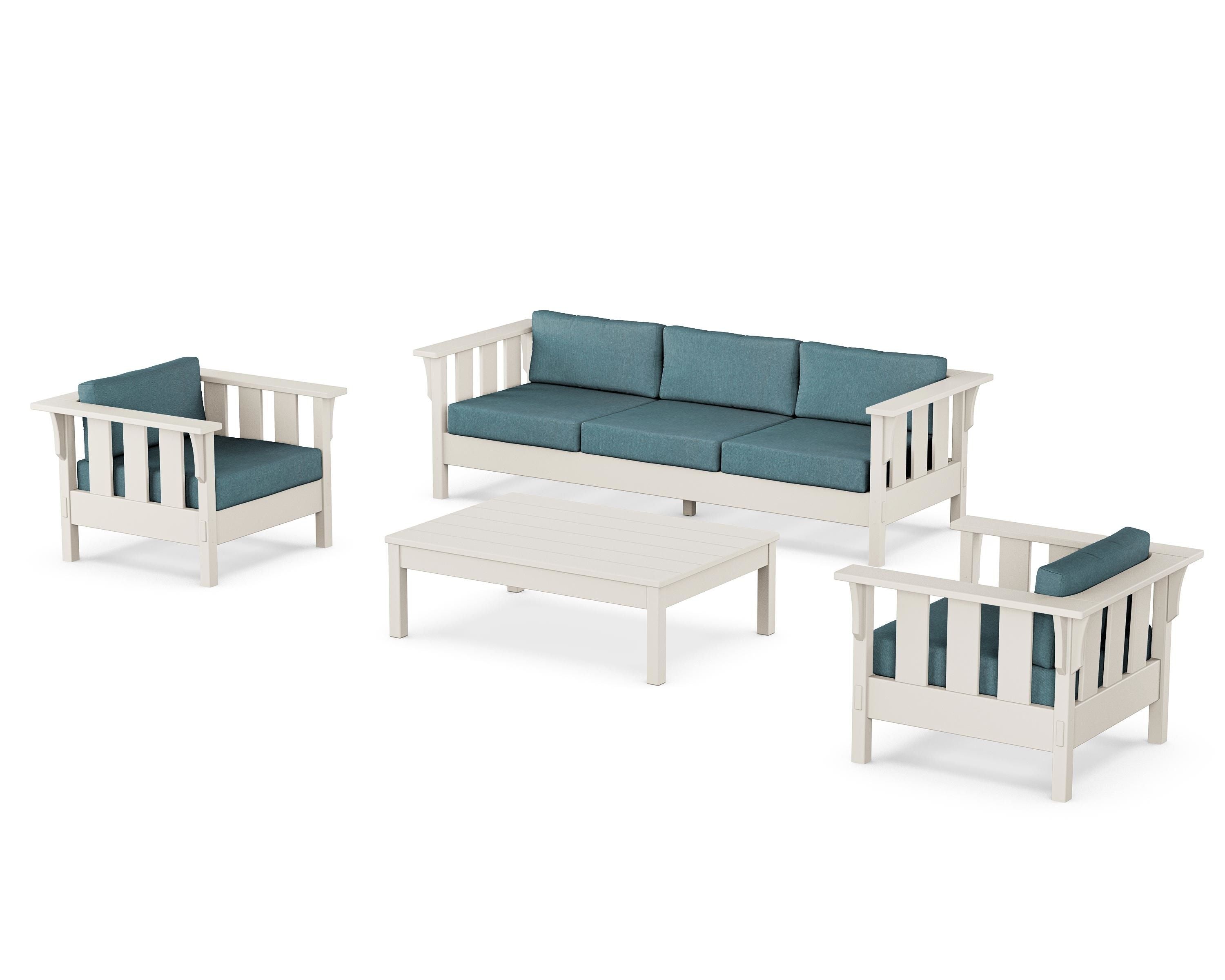 Martha Stewart by POLYWOOD® Acadia 4-Piece Deep Seating Set with Sofa in Sand / Ocean Teal