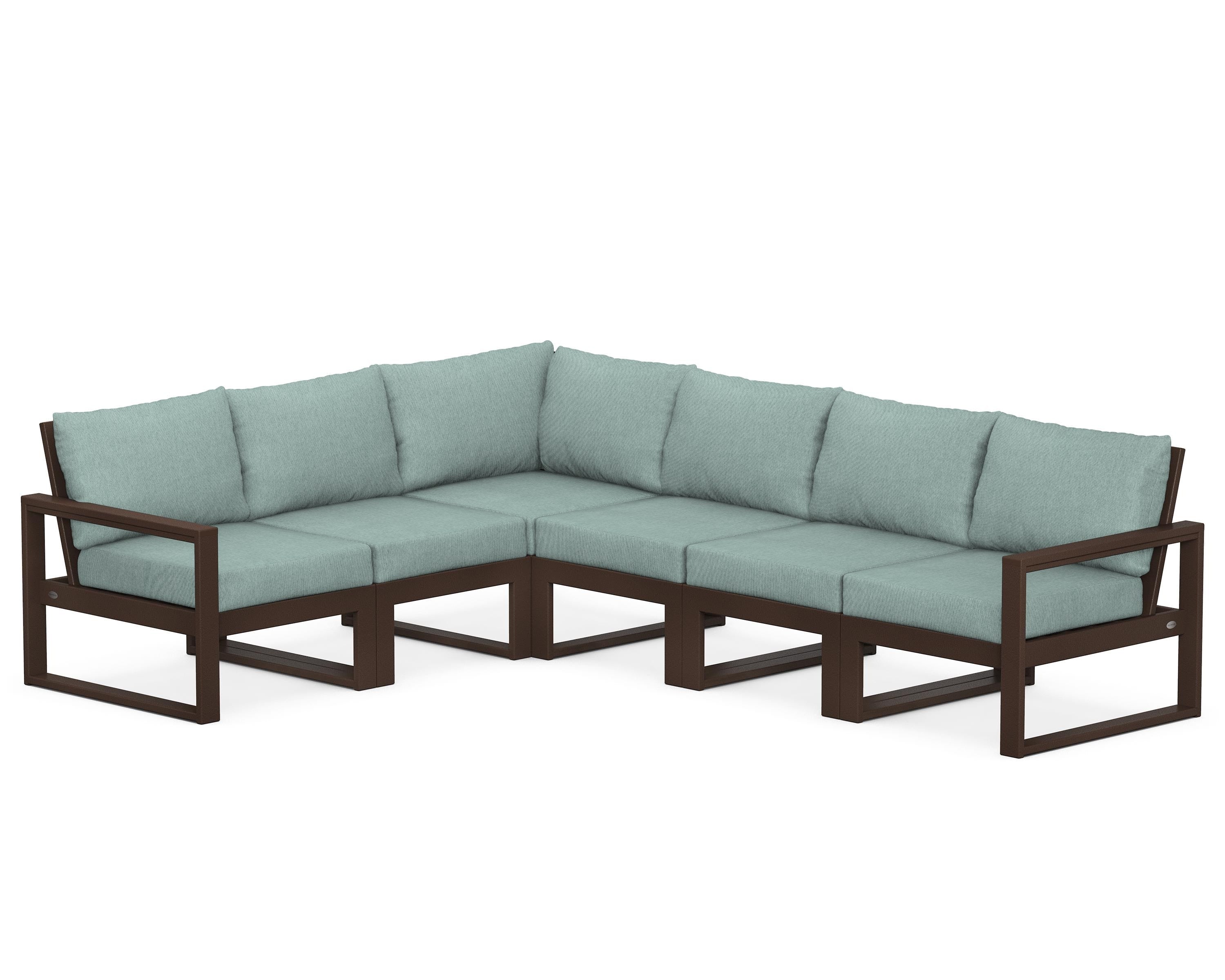 POLYWOOD® EDGE 6-Piece Modular Deep Seating Set in Mahogany / Glacier Spa