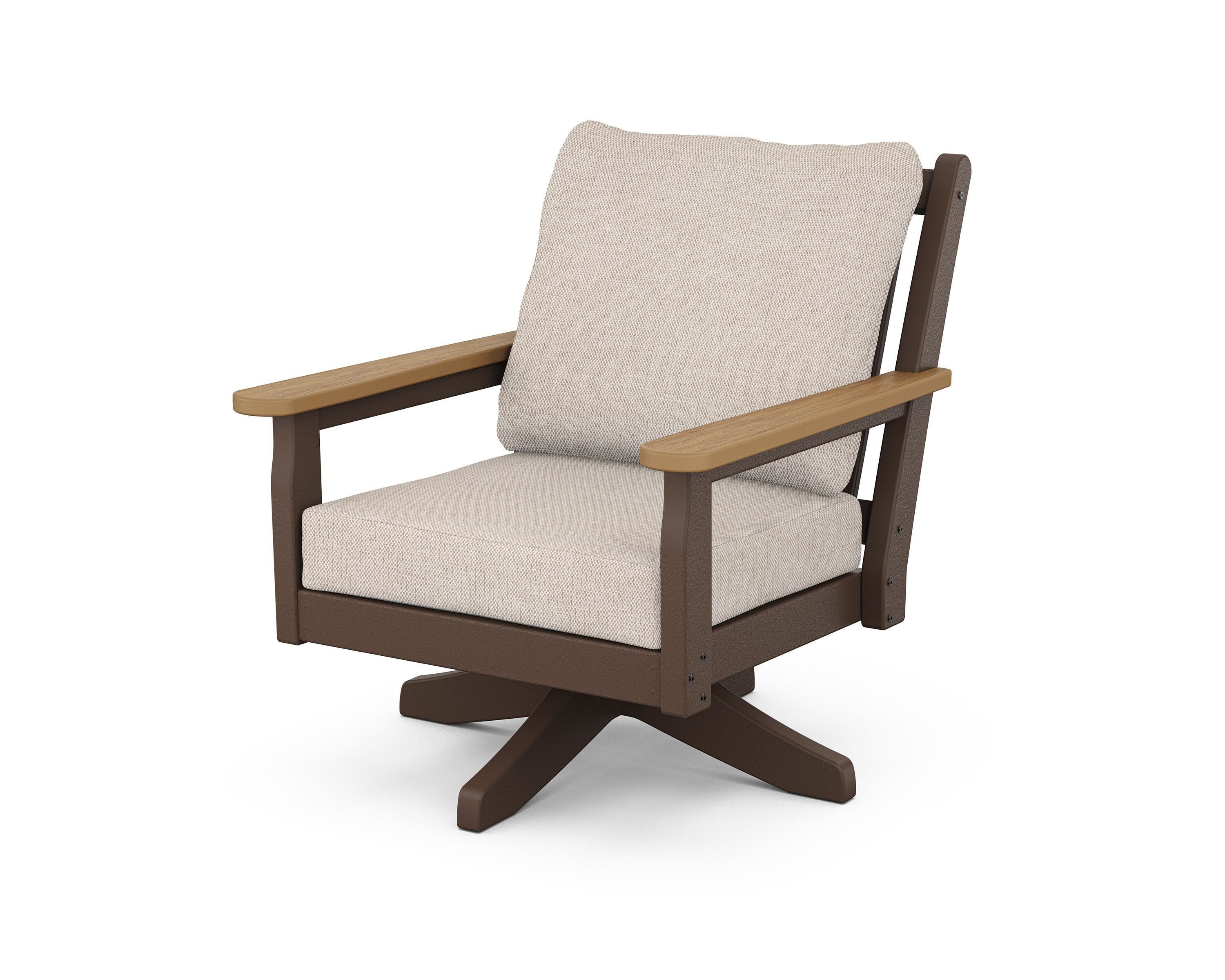 POLYWOOD® Chippendale Deep Seating Swivel Chair in Mahogany / Natural / Blend Linen