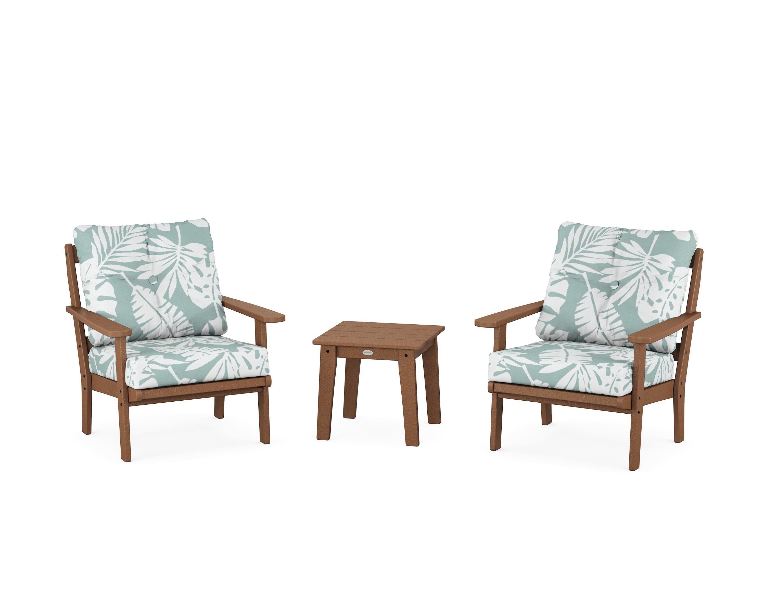 POLYWOOD® Mission 3-Piece Deep Seating Set in Teak / Leaf Glacier Spa