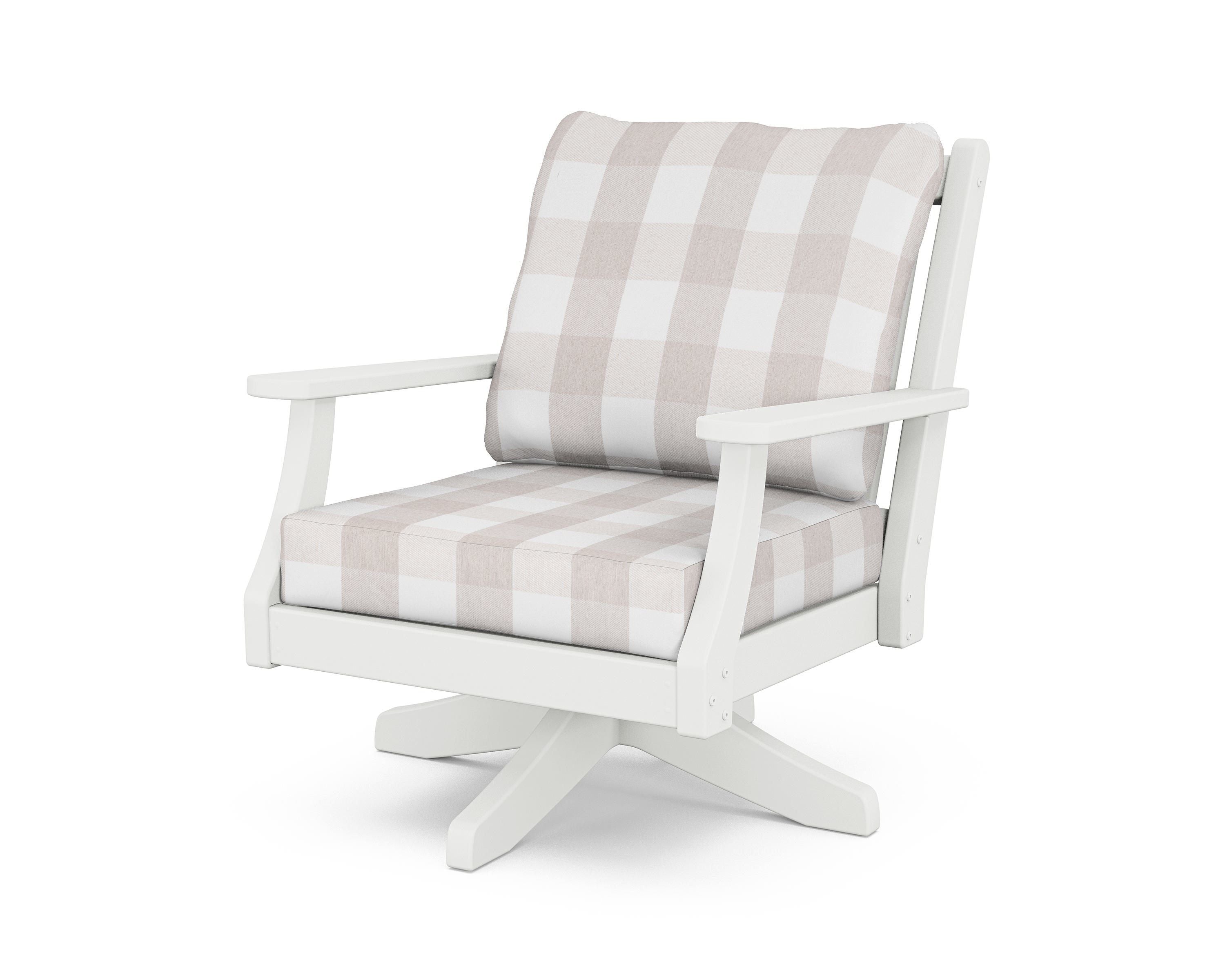 Country Living Wovendale Deep Seating Swivel Chair in White / Buffalo Plaid Dune Burlap
