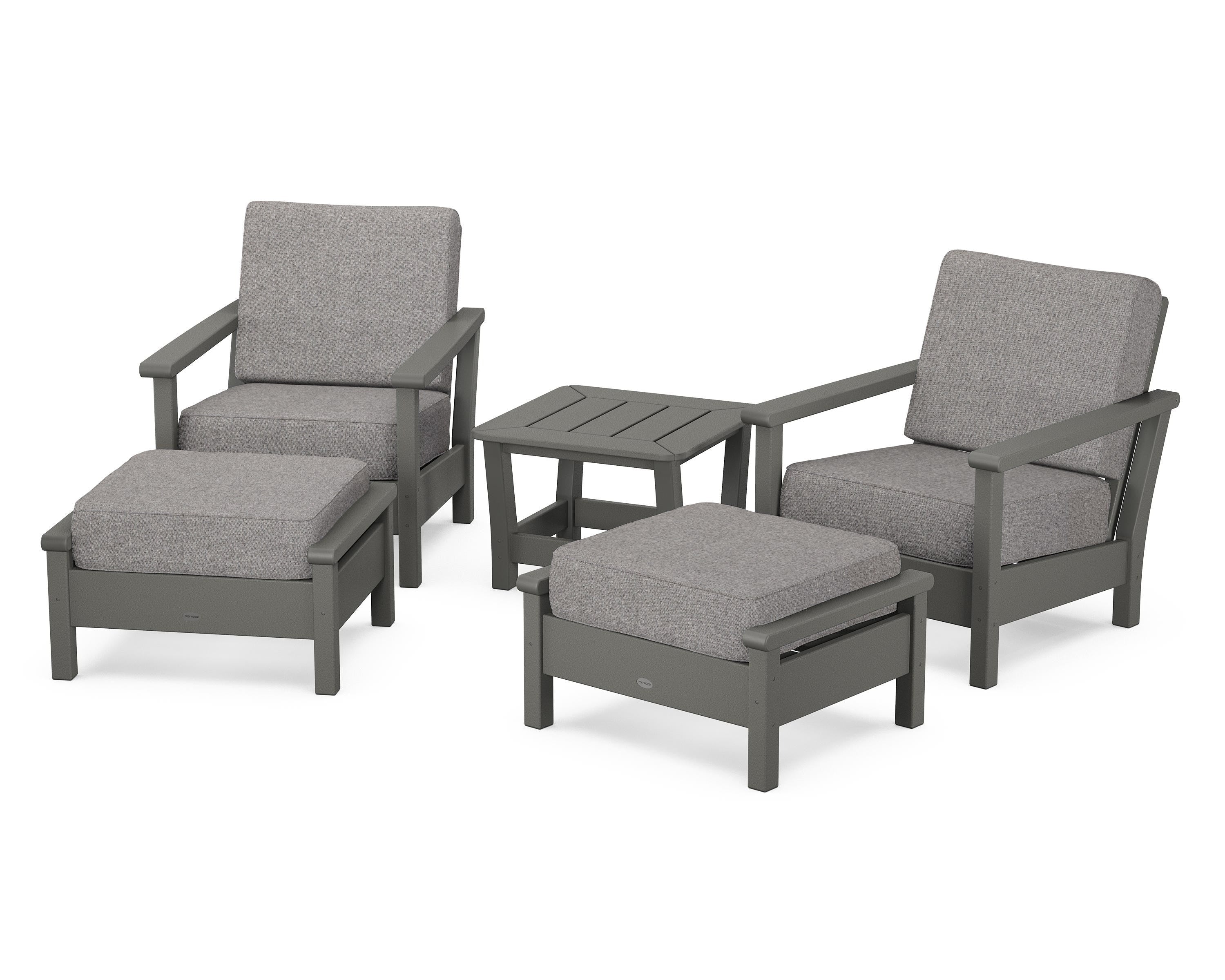 POLYWOOD® Harbour 5-Piece Deep Seating Chair Set in Slate Grey / Grey Mist